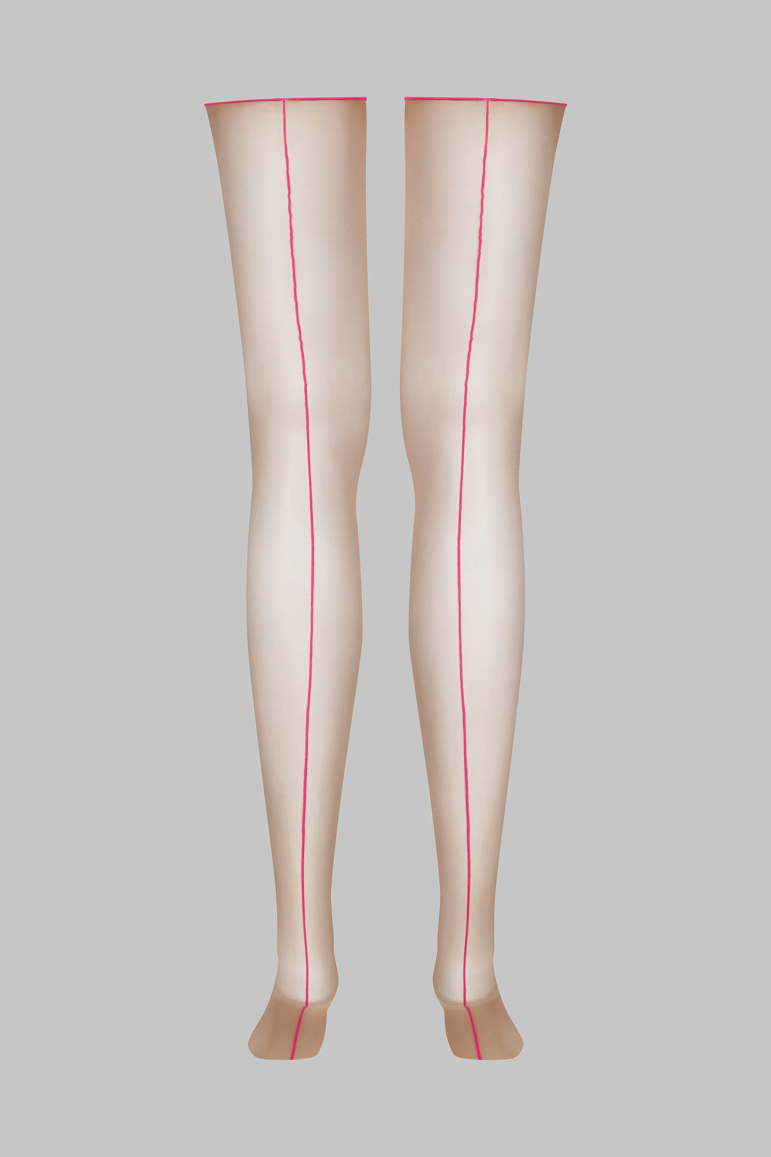 Cut and curled neon seamed stockings - 20D | Pink - Image 4
