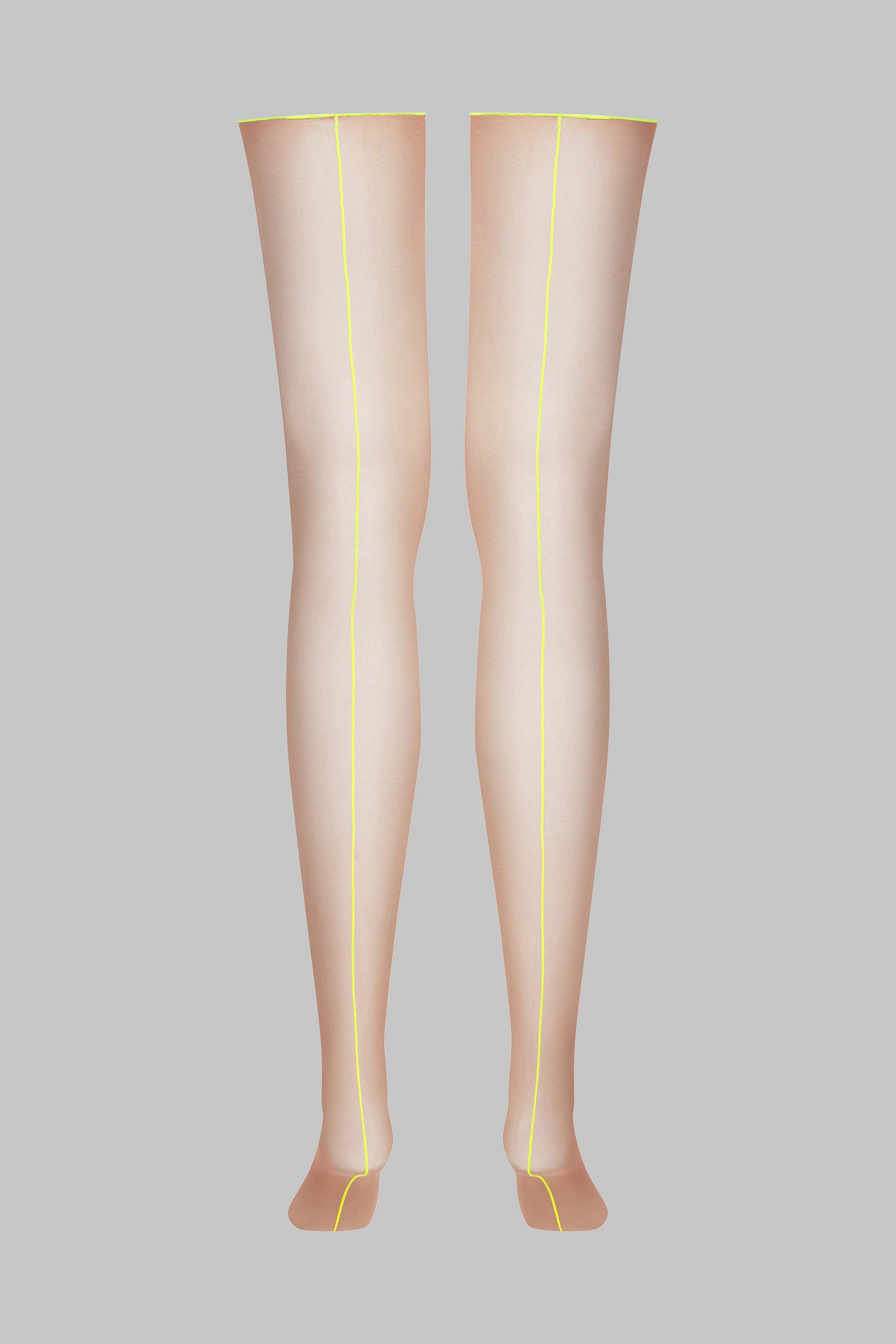 Cut and curled neon seamed stockings - 20D | Yellow - Image 4