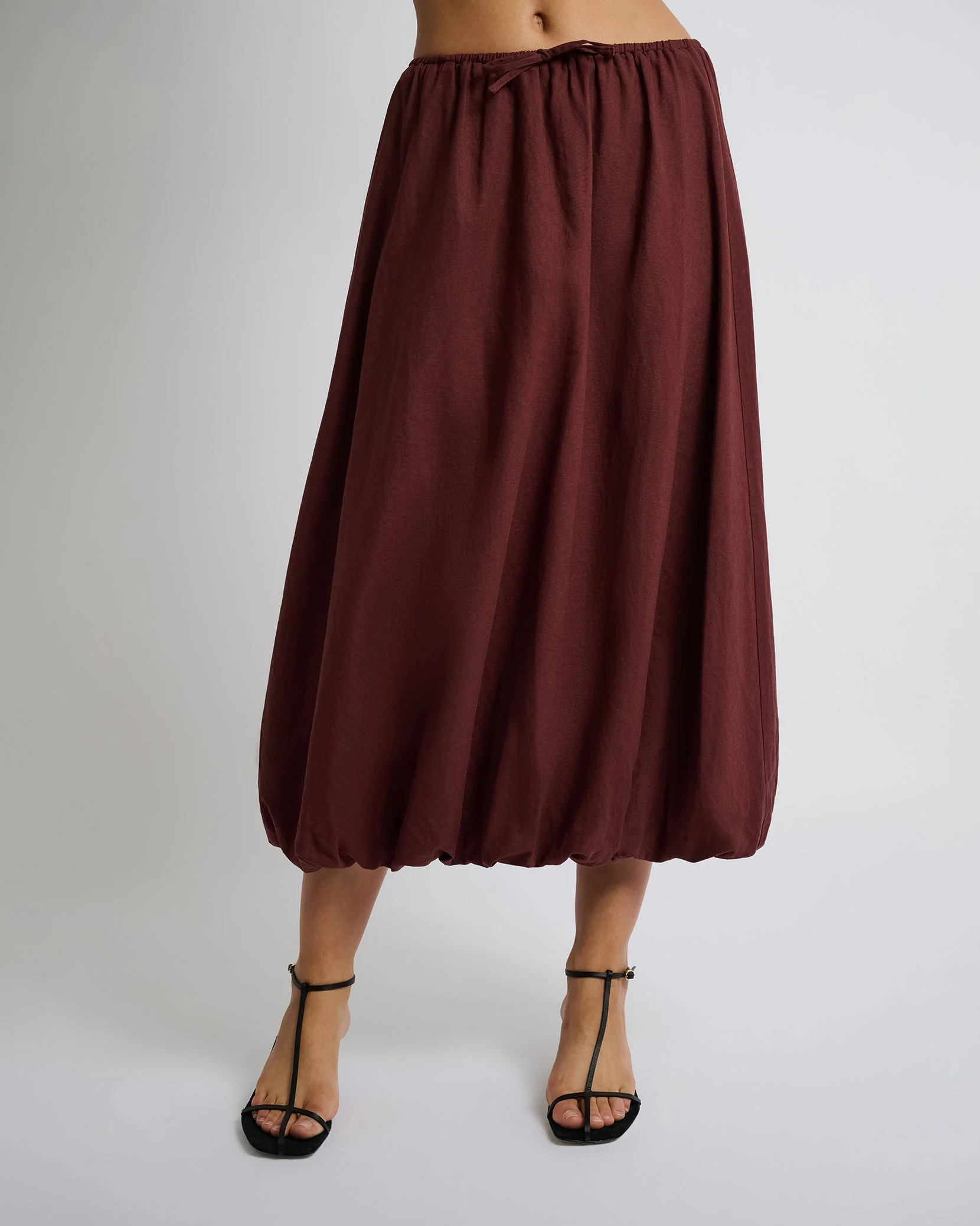 Womens | Air Linen Bubble Maxi Skirt | Rum
