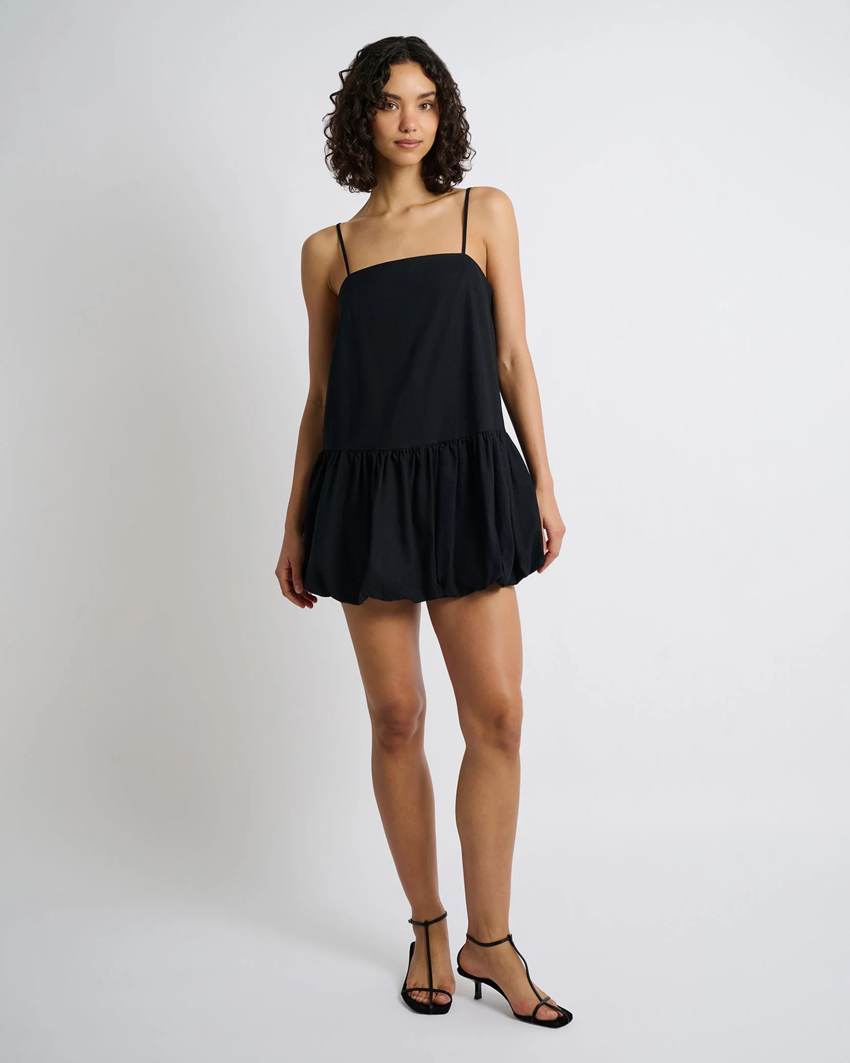Womens | Air Linen Bubble Mini Dress | Black
