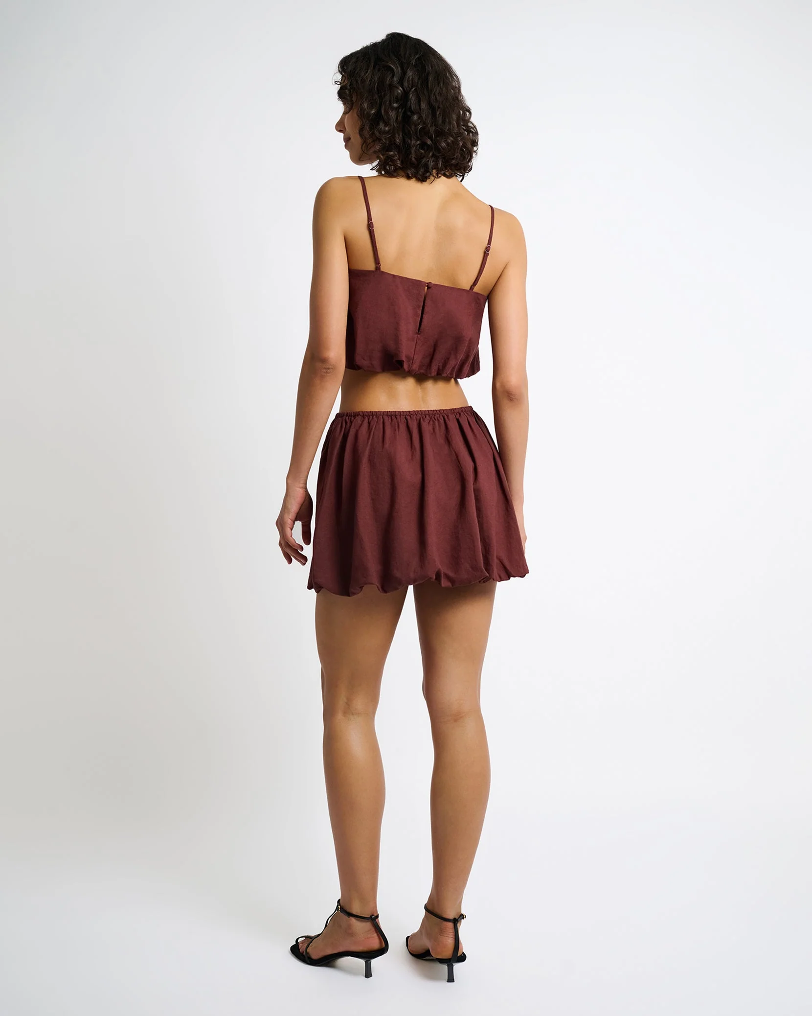 Womens | Air Linen Bubble Mini Skirt | Rum - Image 5