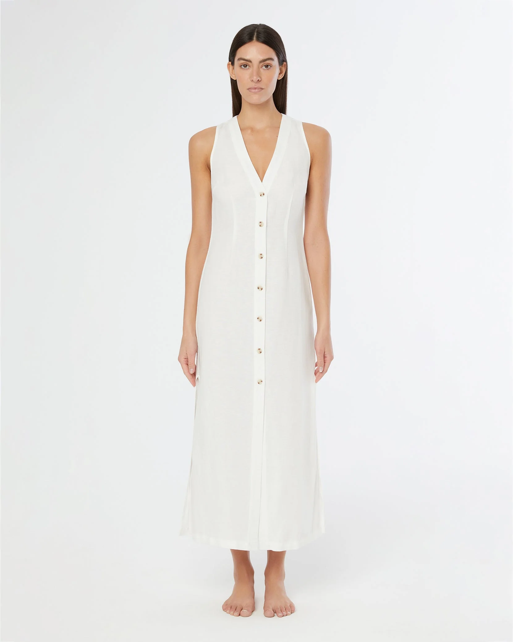 Womens | Air Linen Button Down Maxi Dress | White