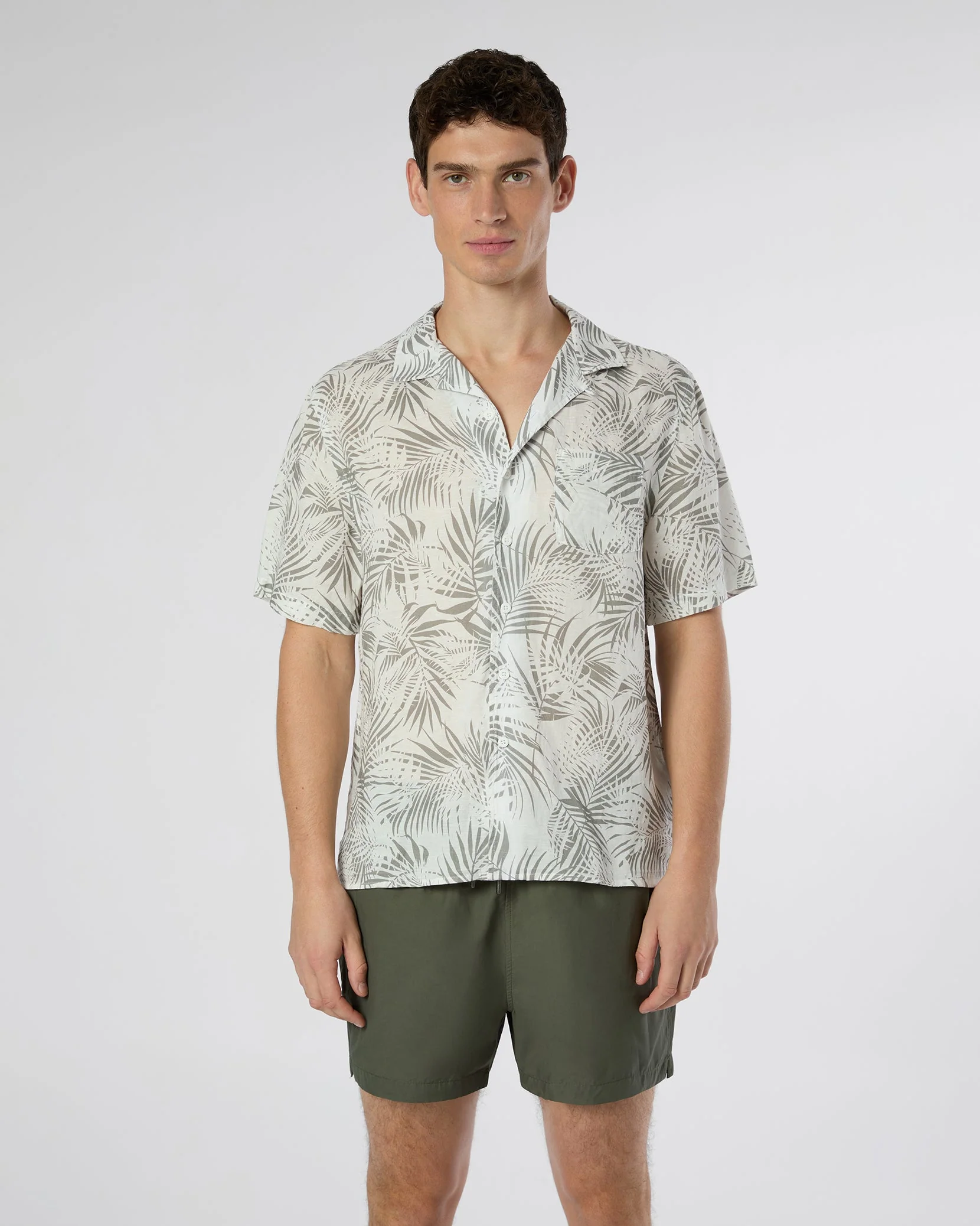 Mens | Air Linen Convertible Vacation Shirt | White/Light Olive
