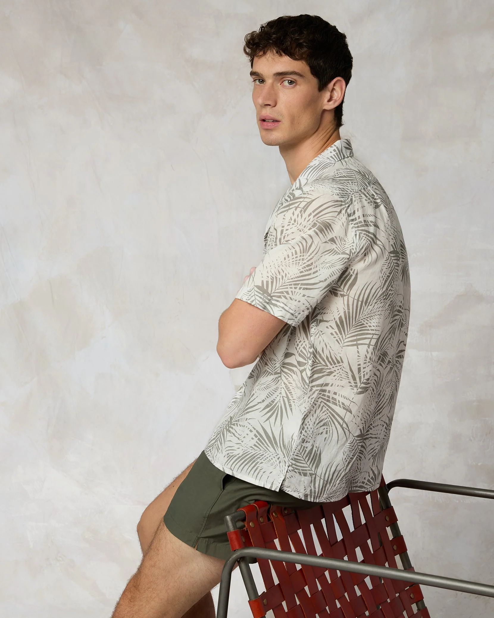 Mens | Air Linen Convertible Vacation Shirt | White/Light Olive - Image 3