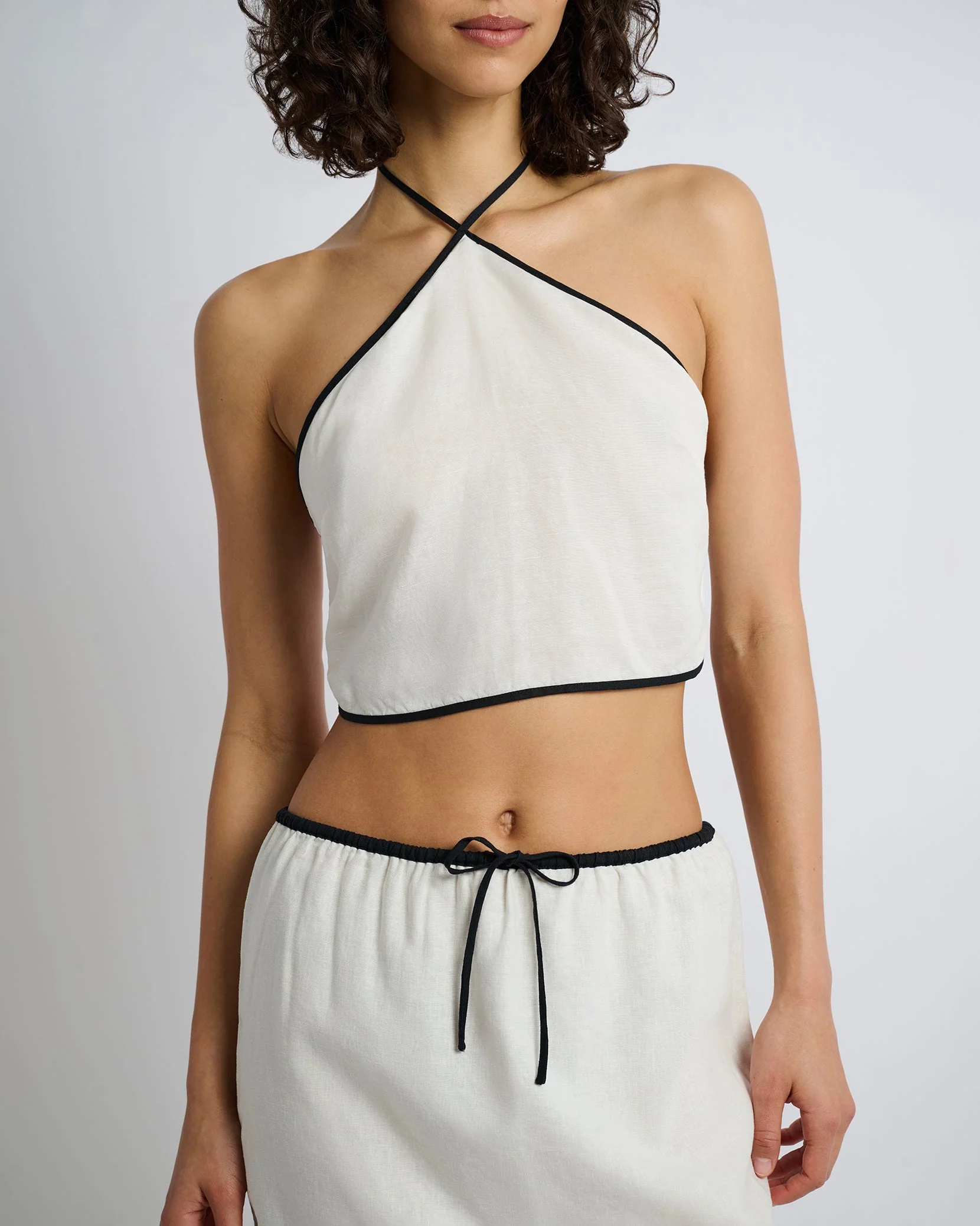 Womens | Air Linen Cropped Halter Top | Egret/Black