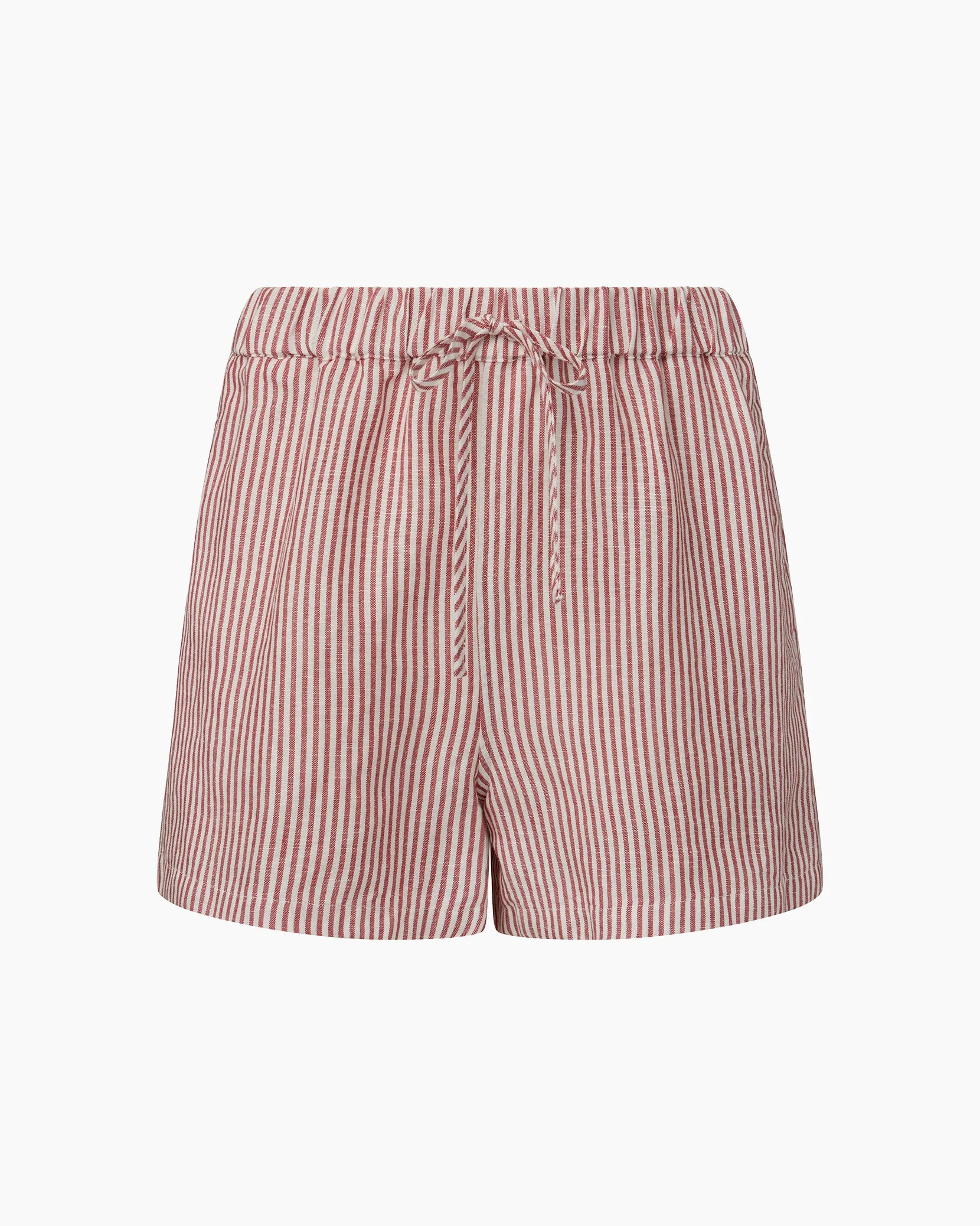 Womens | Air Linen Elastic Drawstring Short | Dark Red/White - Image 2