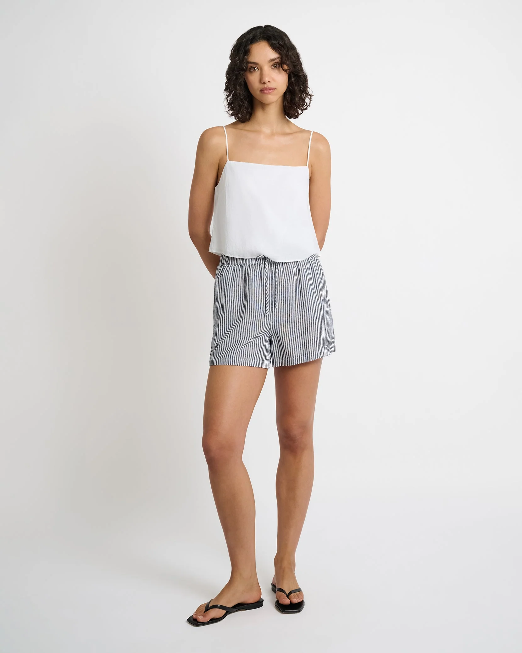 Womens | Air Linen Elastic Drawstring Short | Deep Navy/White - Image 3