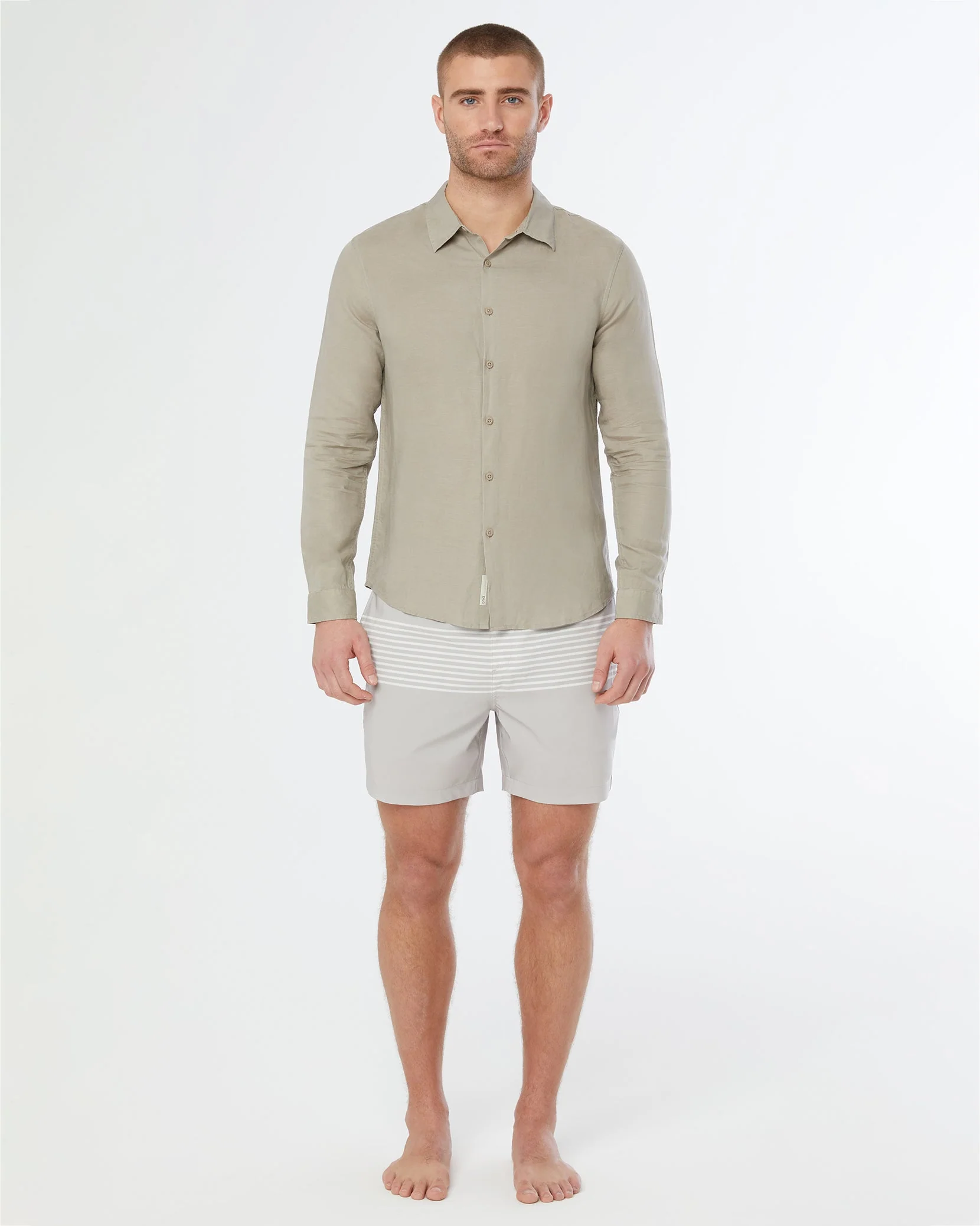 Mens | Air Linen Long Sleeve Shirt | Dark Olive - Image 3