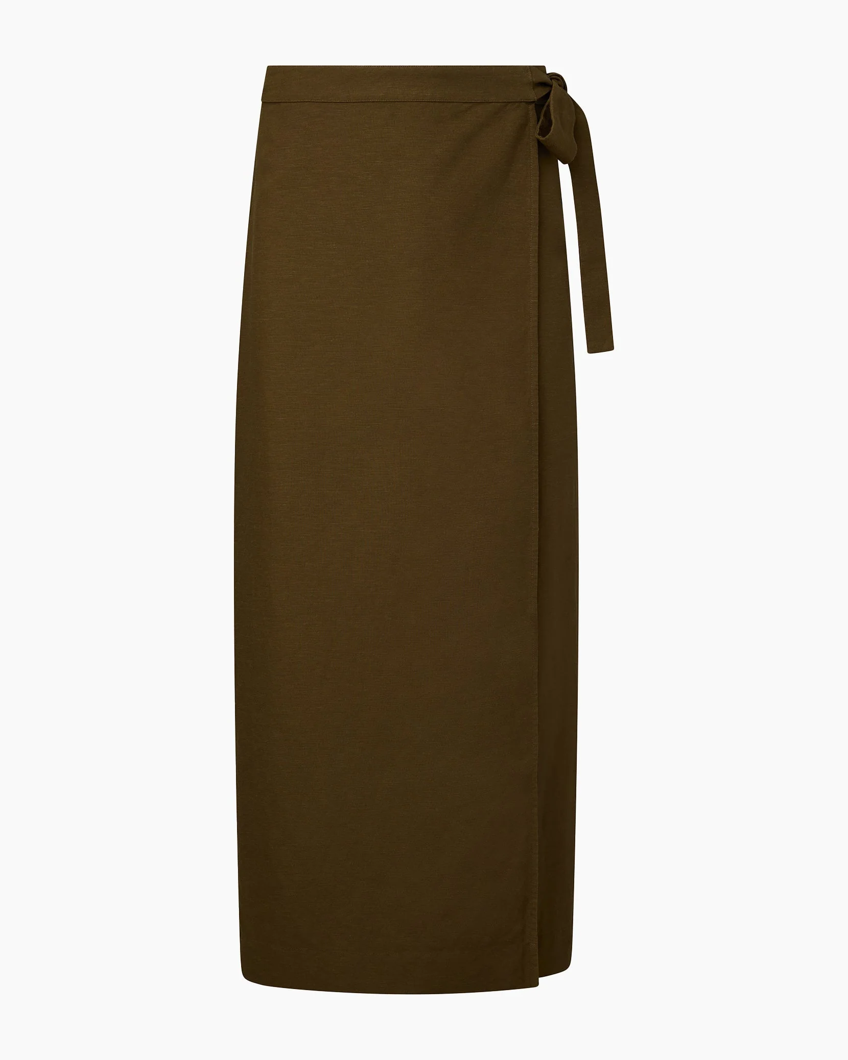 Womens | Air Linen Maxi Wrap Skirt | Olive - Image 2