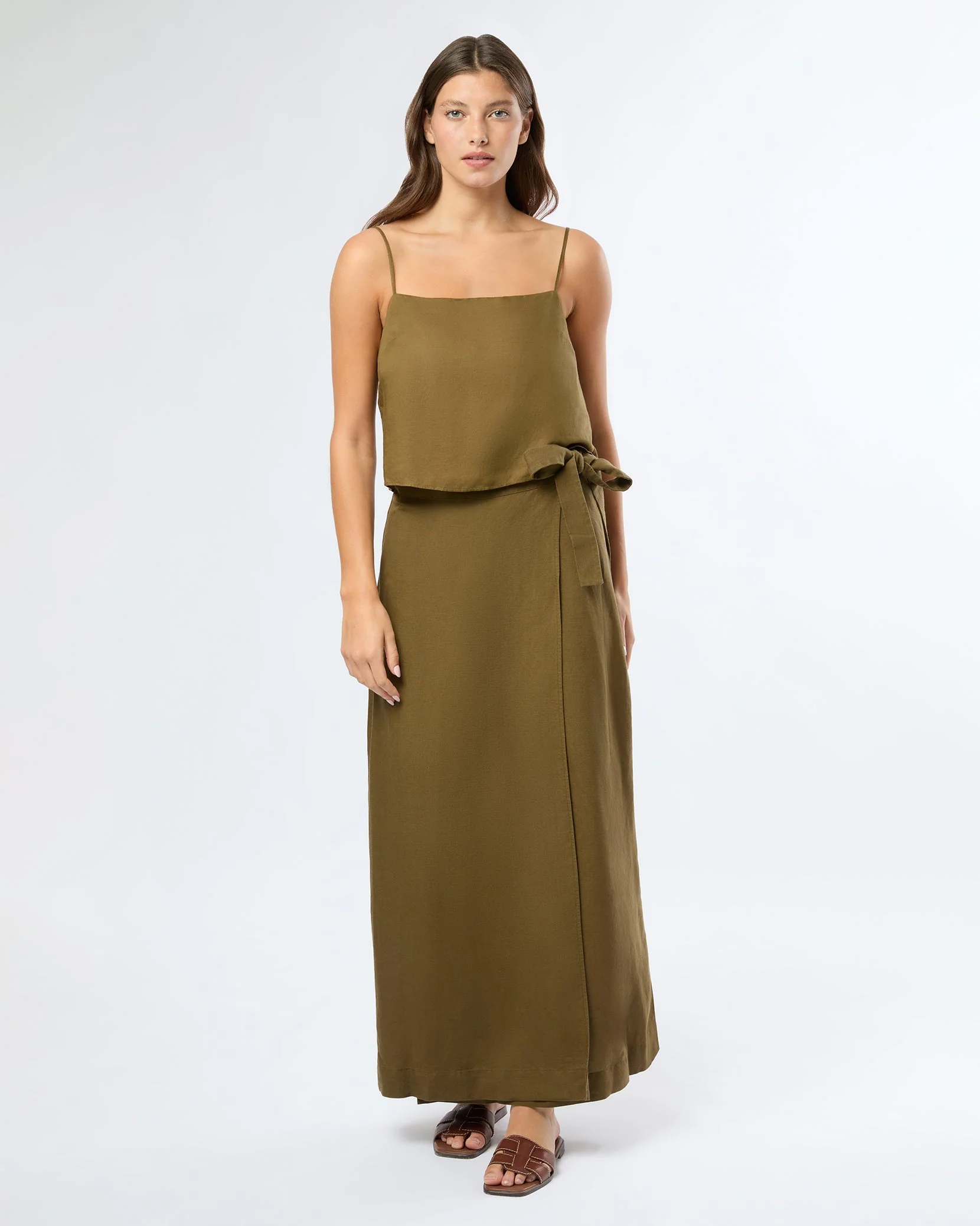 Womens | Air Linen Maxi Wrap Skirt | Olive - Image 3