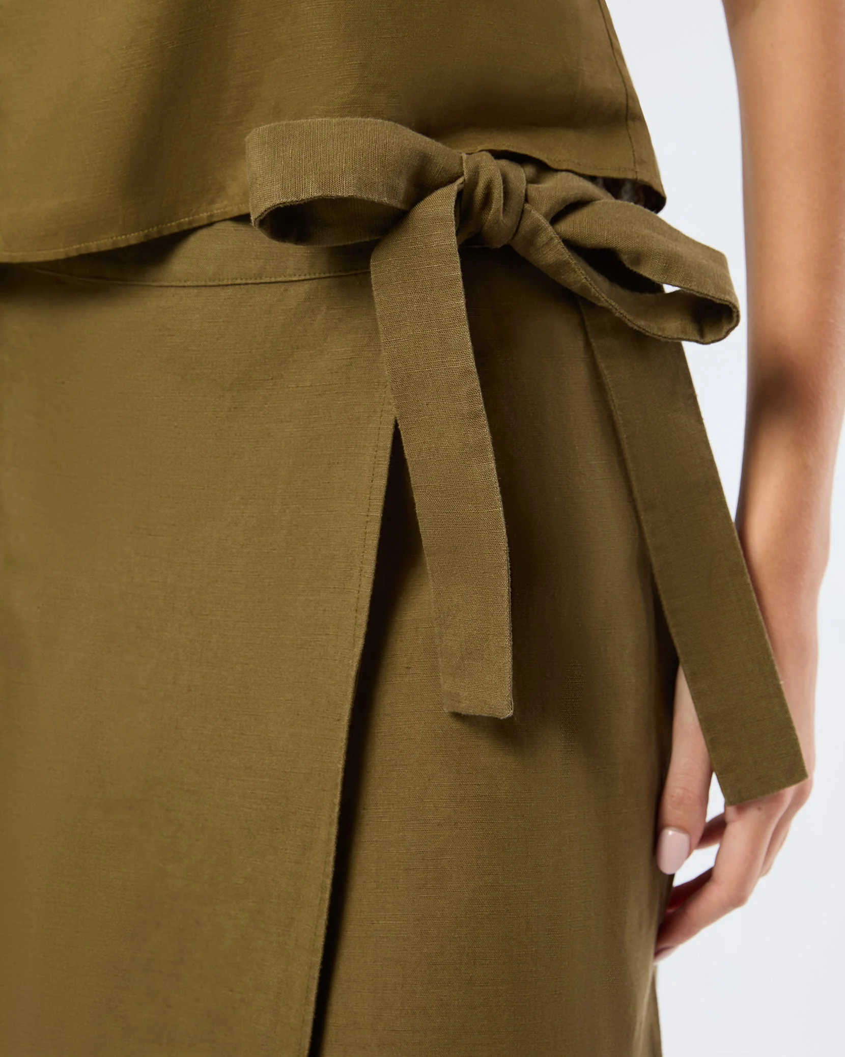 Womens | Air Linen Maxi Wrap Skirt | Olive - Image 4