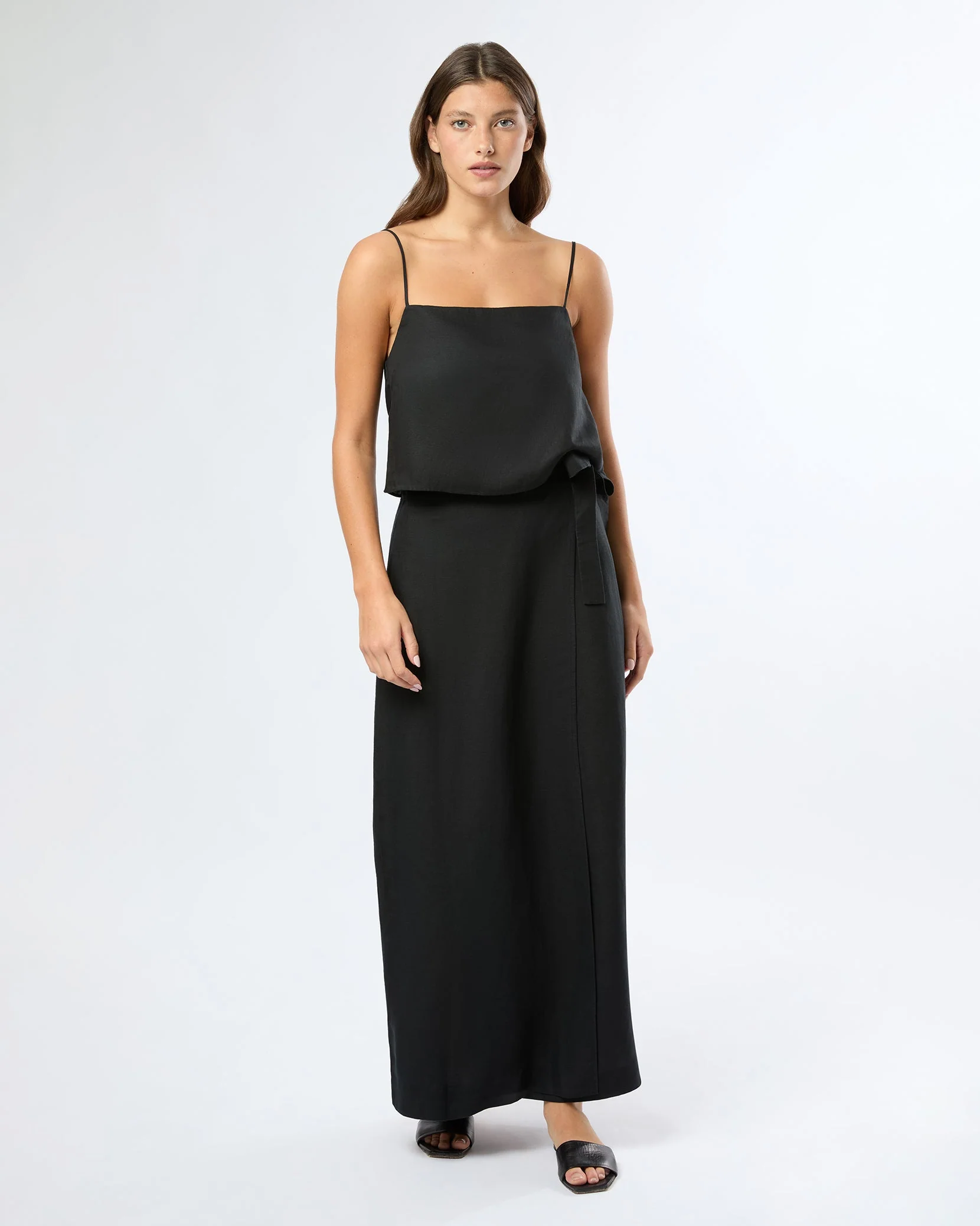 Womens | Air Linen Maxi Wrap Skirt | Black - Image 3