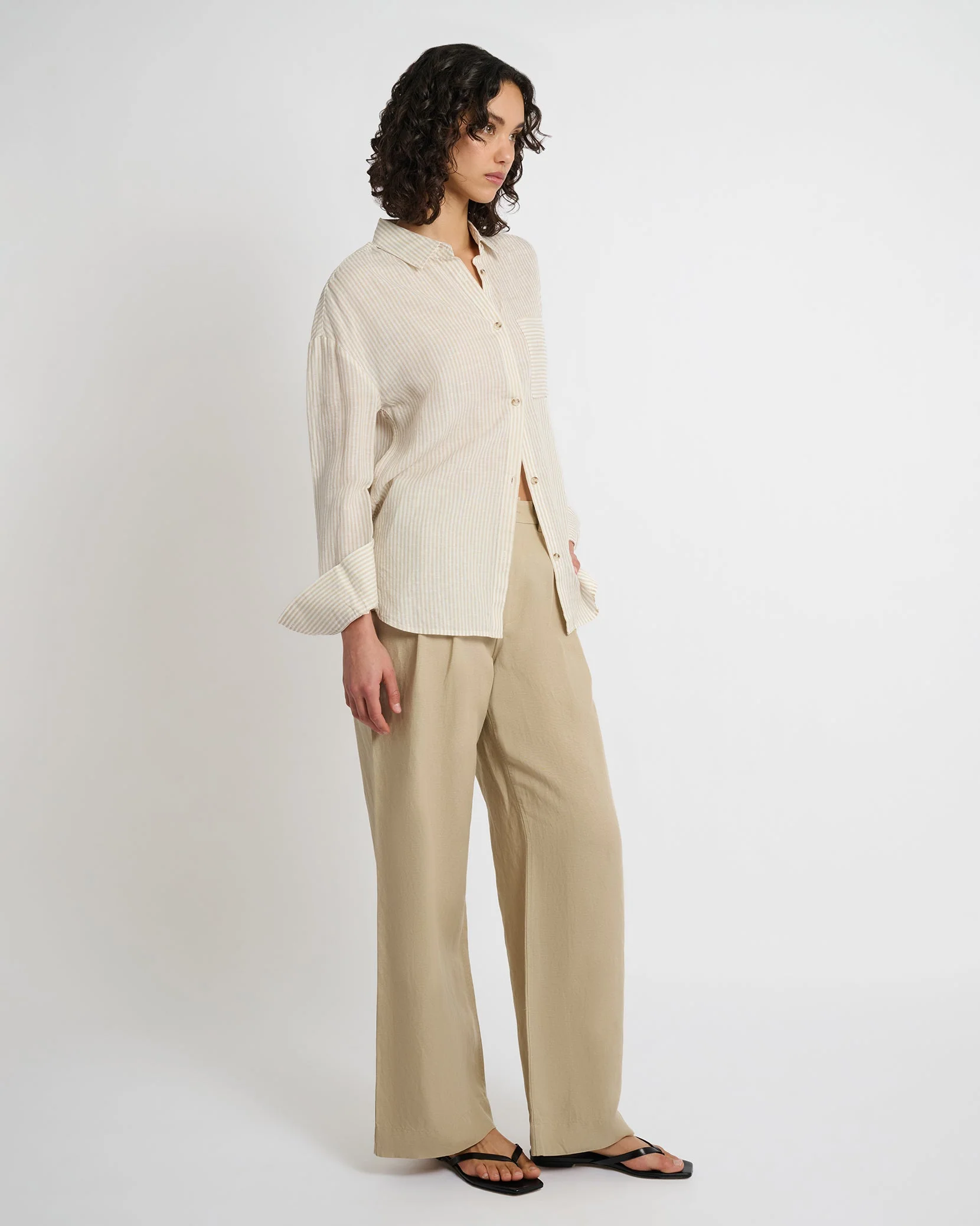 Womens | Air Linen Pleated Trouser | Jute - Image 3