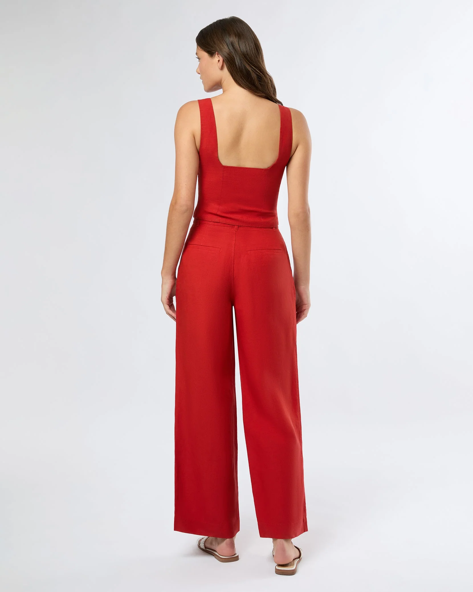 Womens | Air Linen Pleated Trouser | Dark Red - Image 5