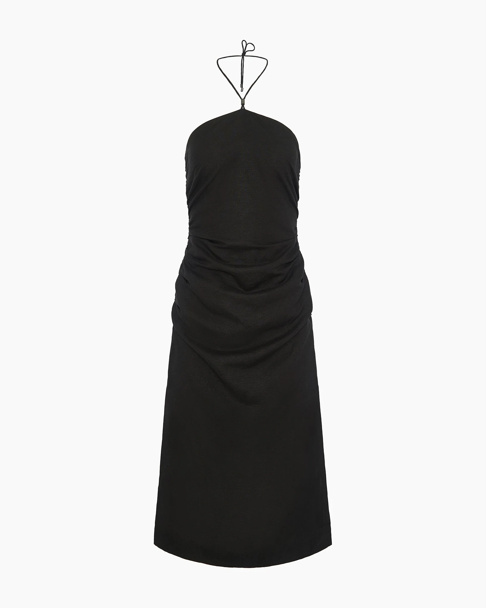 Womens | Air Linen Ruched Halter Dress | Black - Image 3