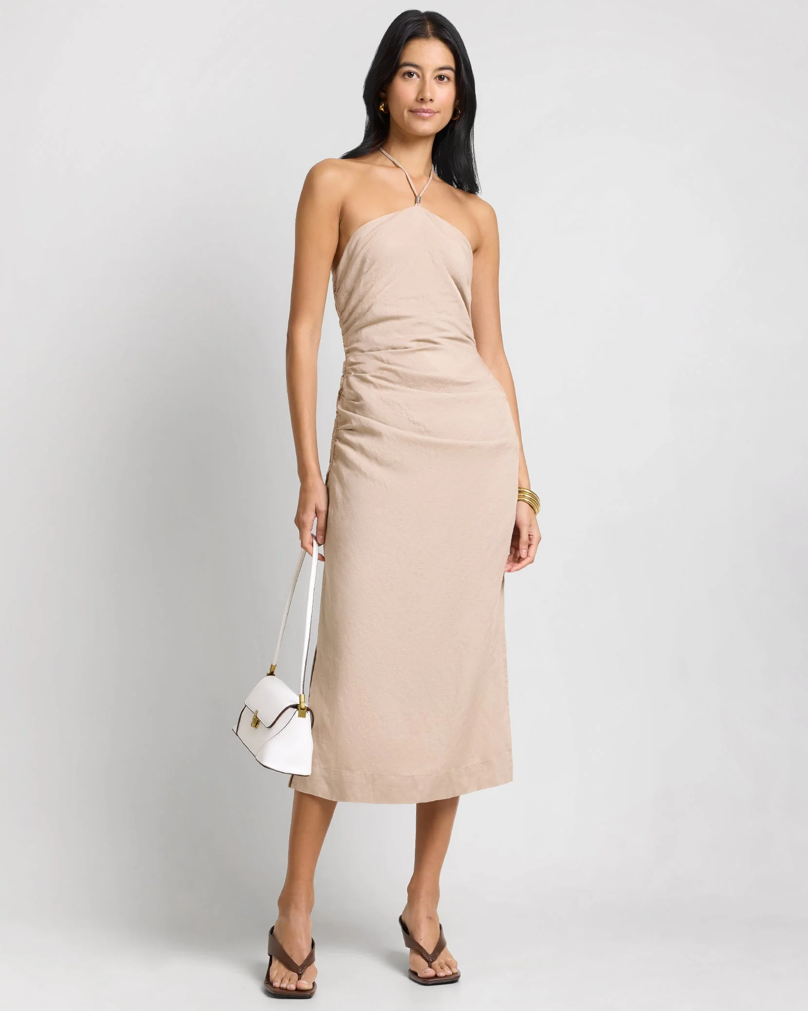 Womens | Air Linen Ruched Halter Dress | Jute