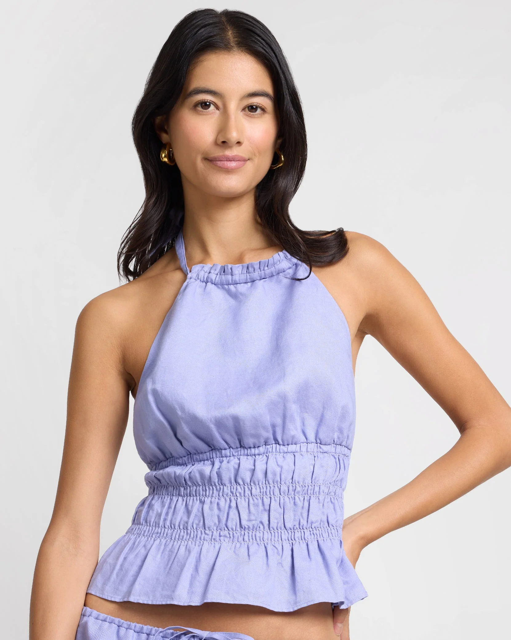 Womens | Air Linen Smocked Halter Top | Periwinkle