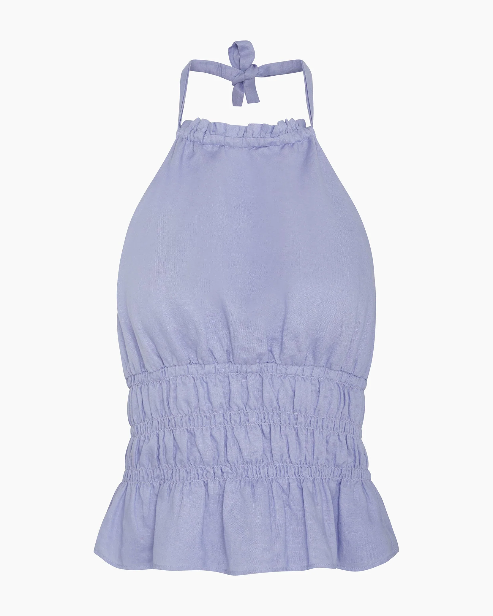Womens | Air Linen Smocked Halter Top | Periwinkle - Image 3