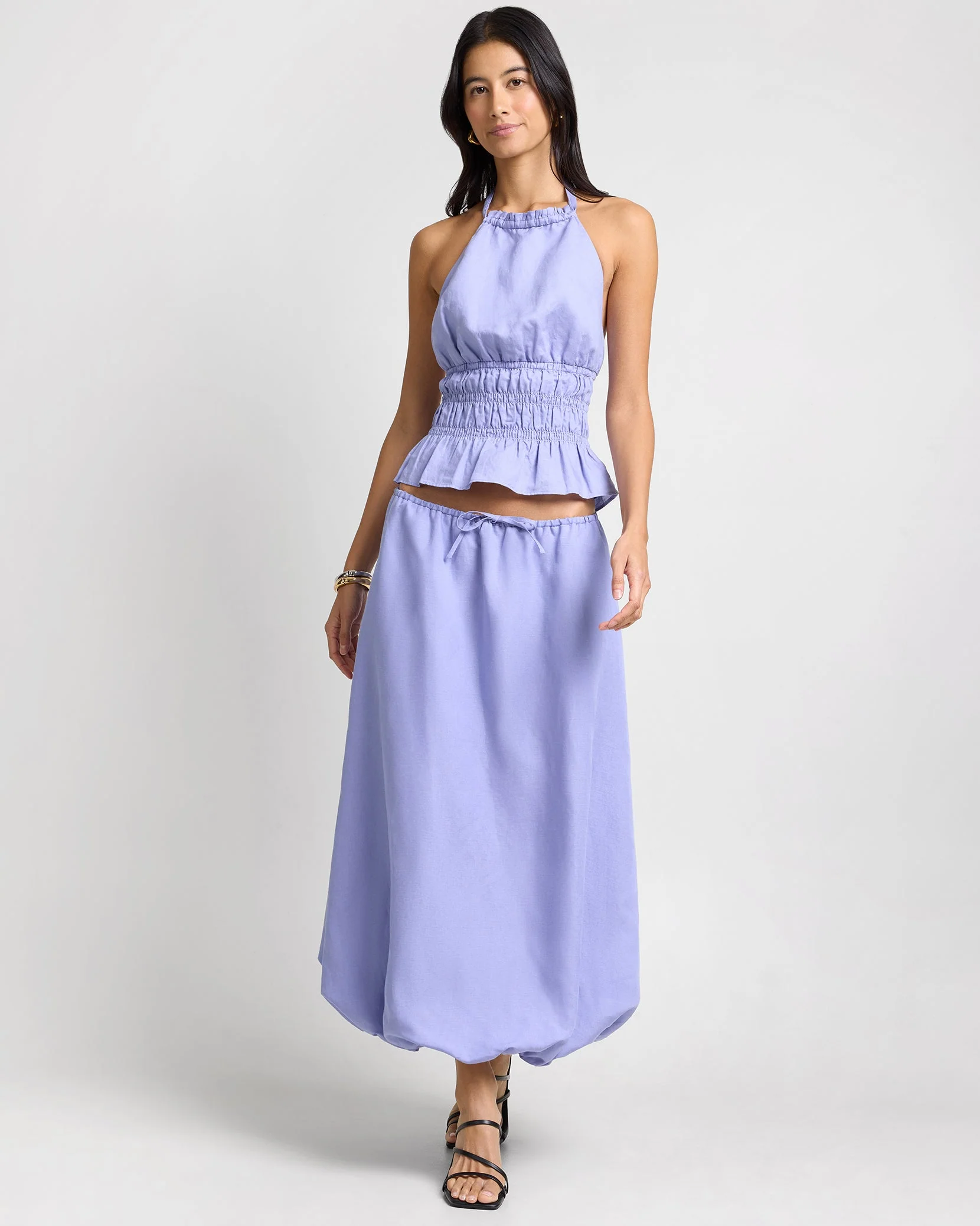 Womens | Air Linen Smocked Halter Top | Periwinkle - Image 4