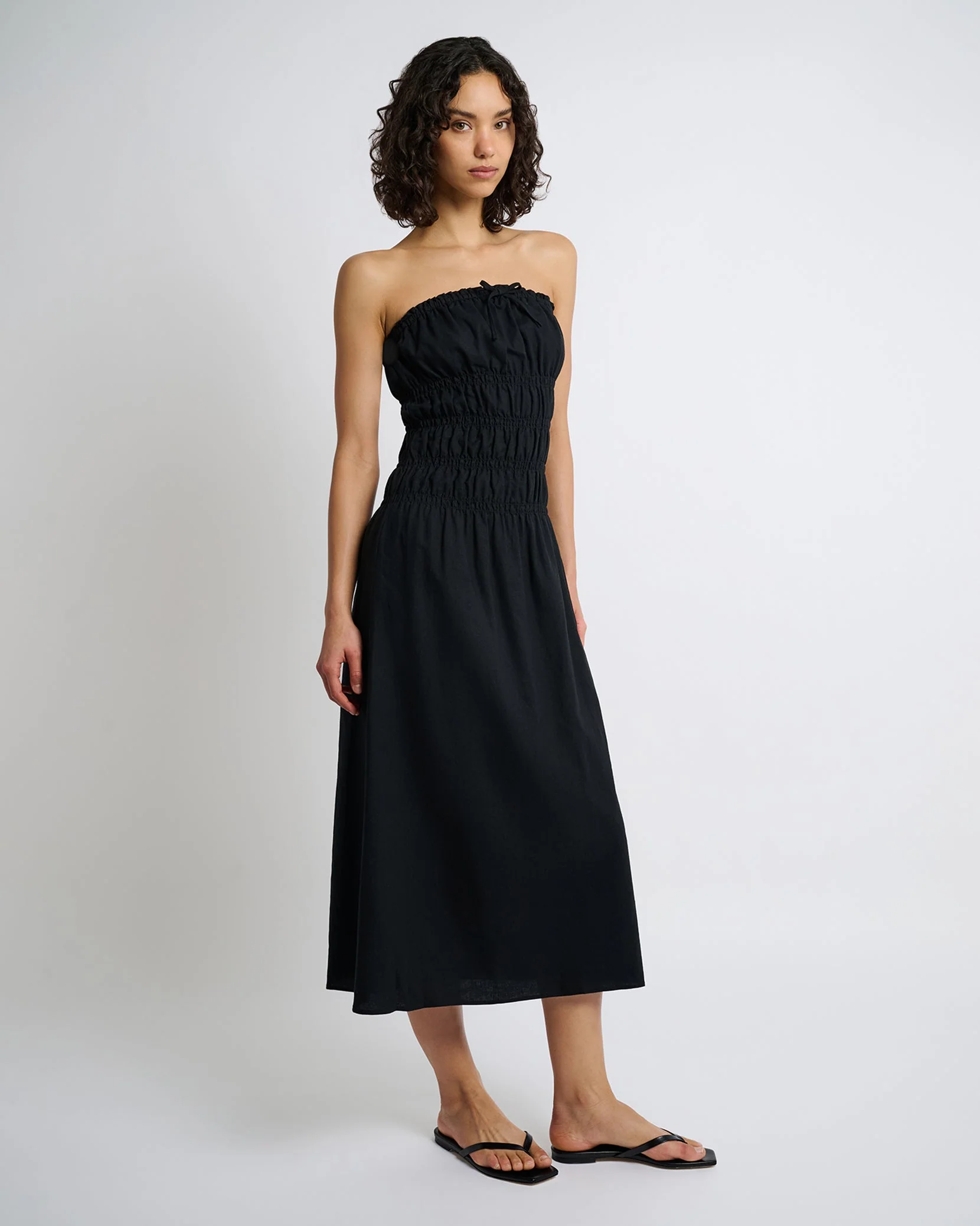 Womens | Air Linen Smocked Maxi Dress | Black