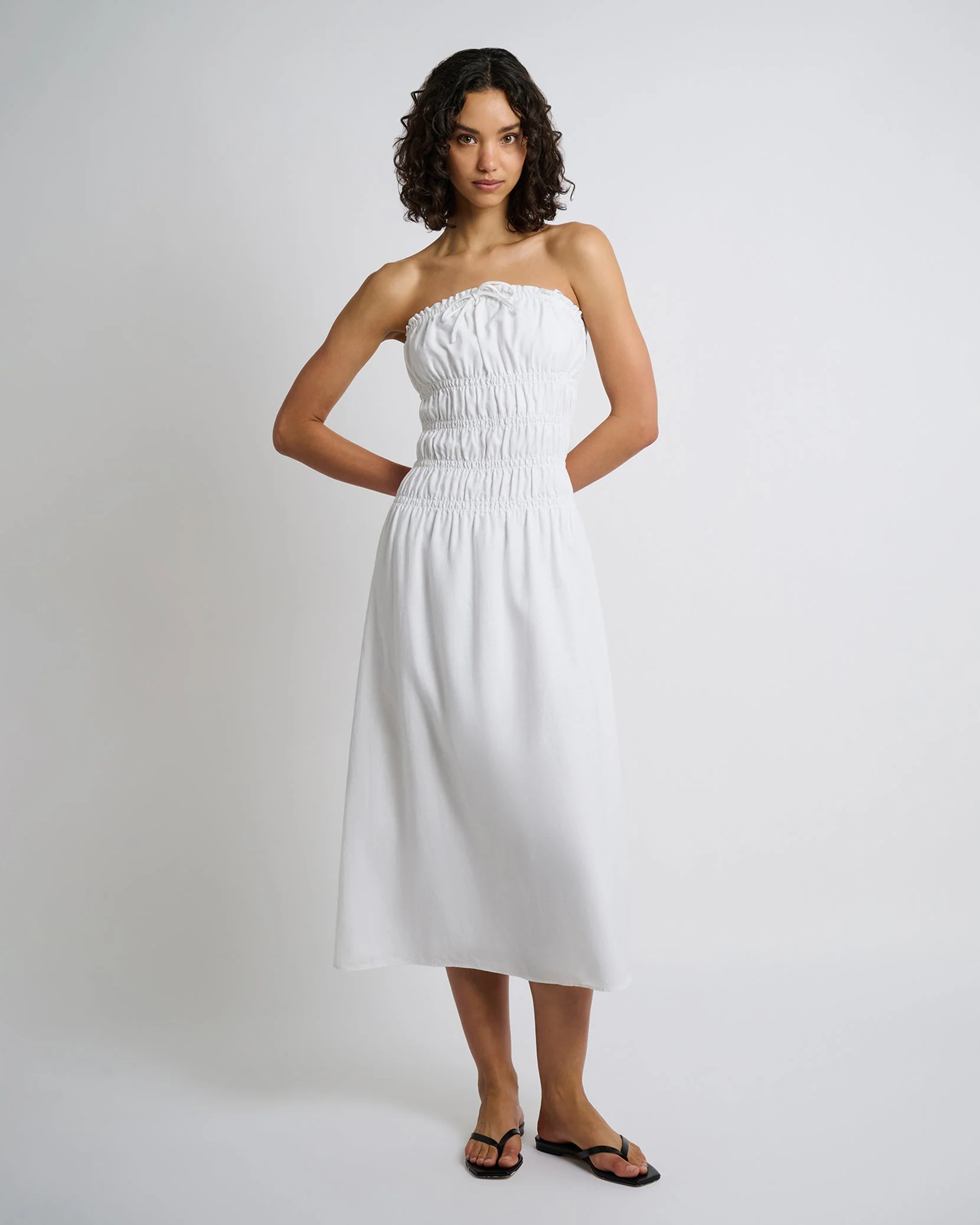 Womens | Air Linen Smocked Maxi Dress | White