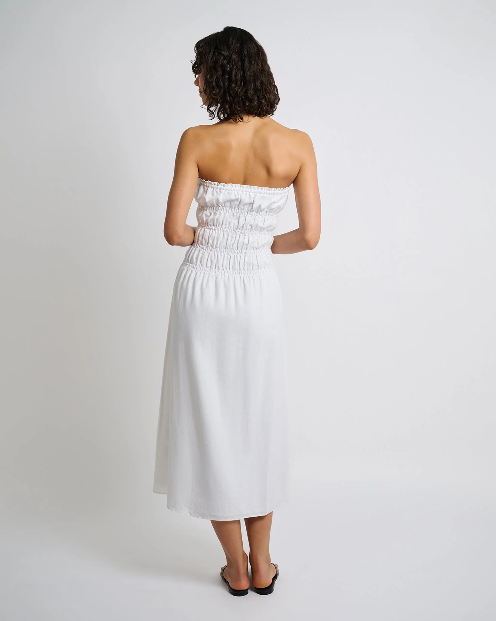 Womens | Air Linen Smocked Maxi Dress | White - Image 5