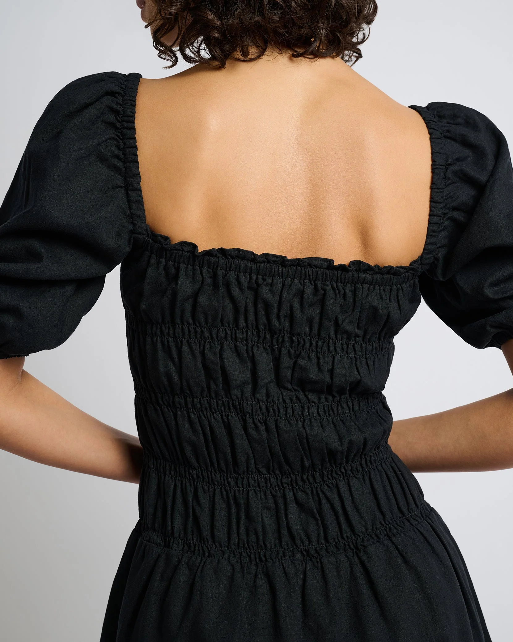 Womens | Air Linen Smocked Mini Dress | Black - Image 5