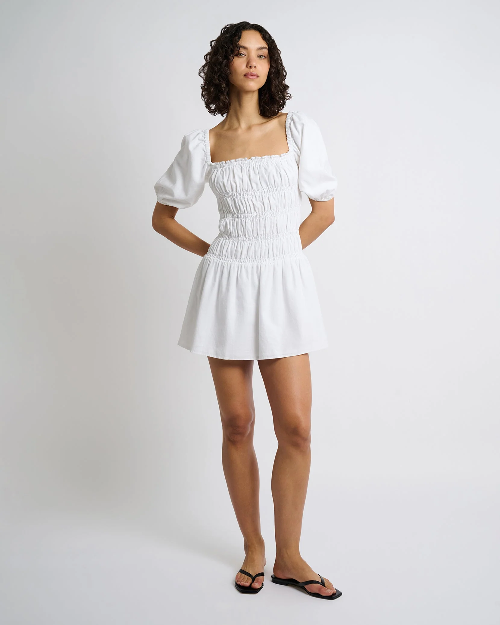 Womens | Air Linen Smocked Mini Dress | White