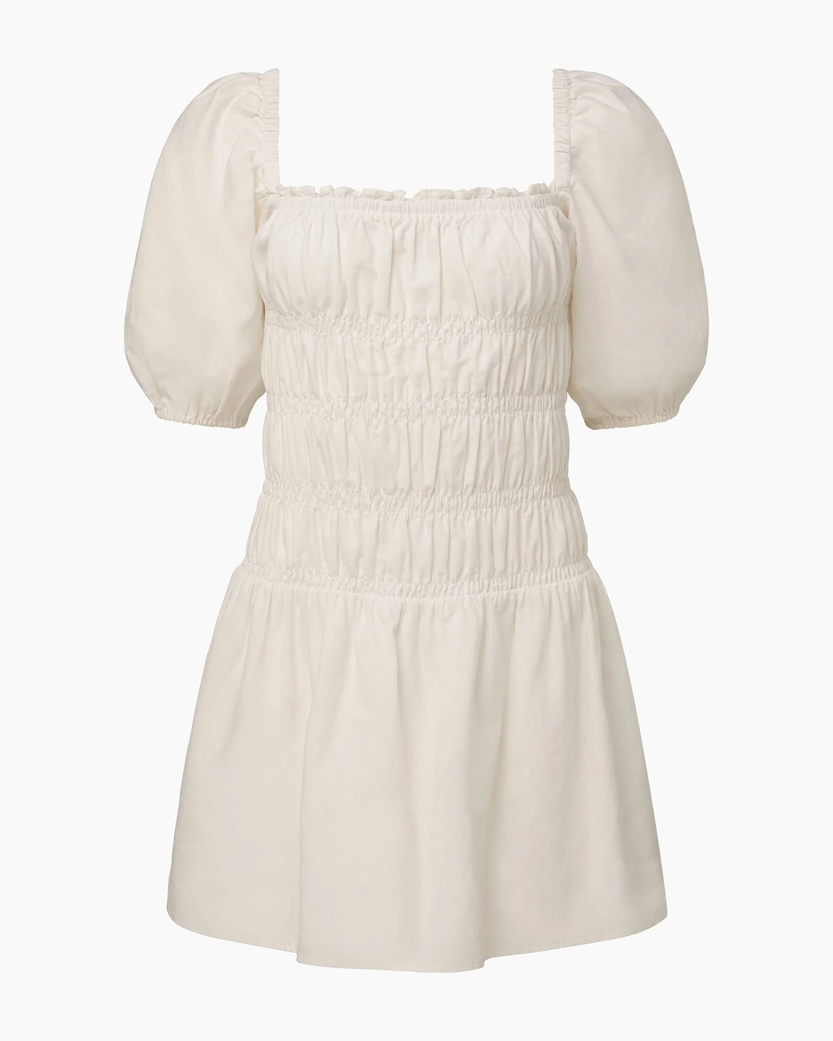 Womens | Air Linen Smocked Mini Dress | White - Image 2