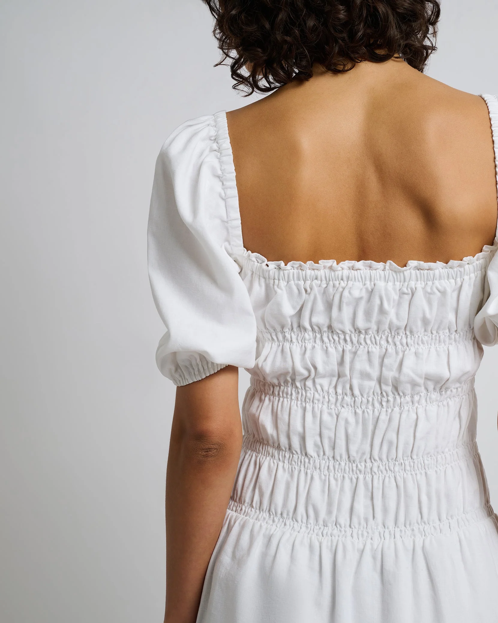 Womens | Air Linen Smocked Mini Dress | White - Image 4