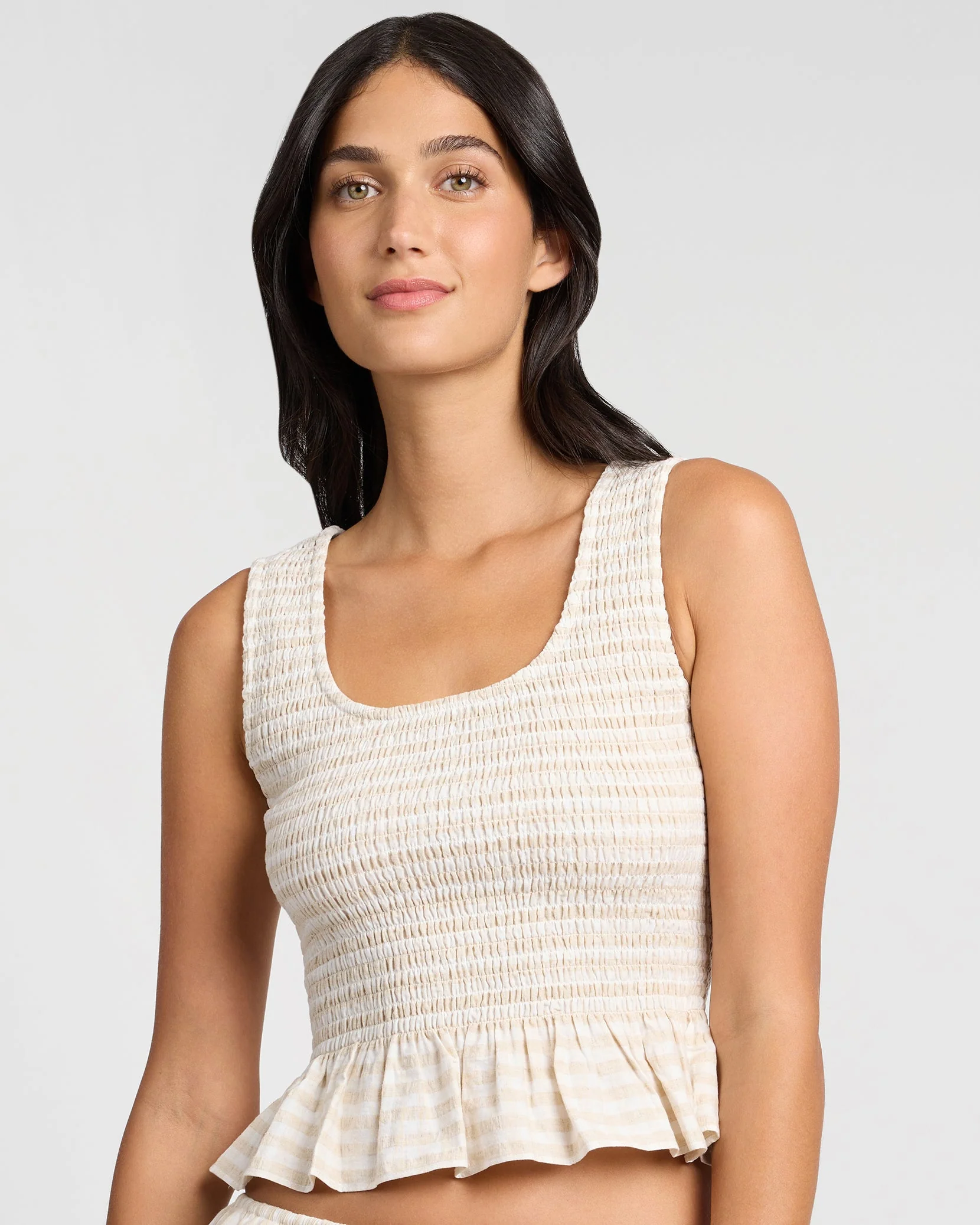 Womens | Air Linen Smocked Tank | Natural