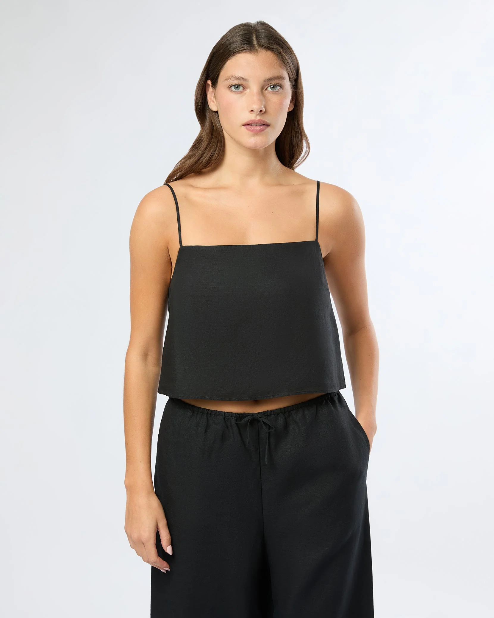 Womens | Air Linen Square Neck Tank Top - II | Black