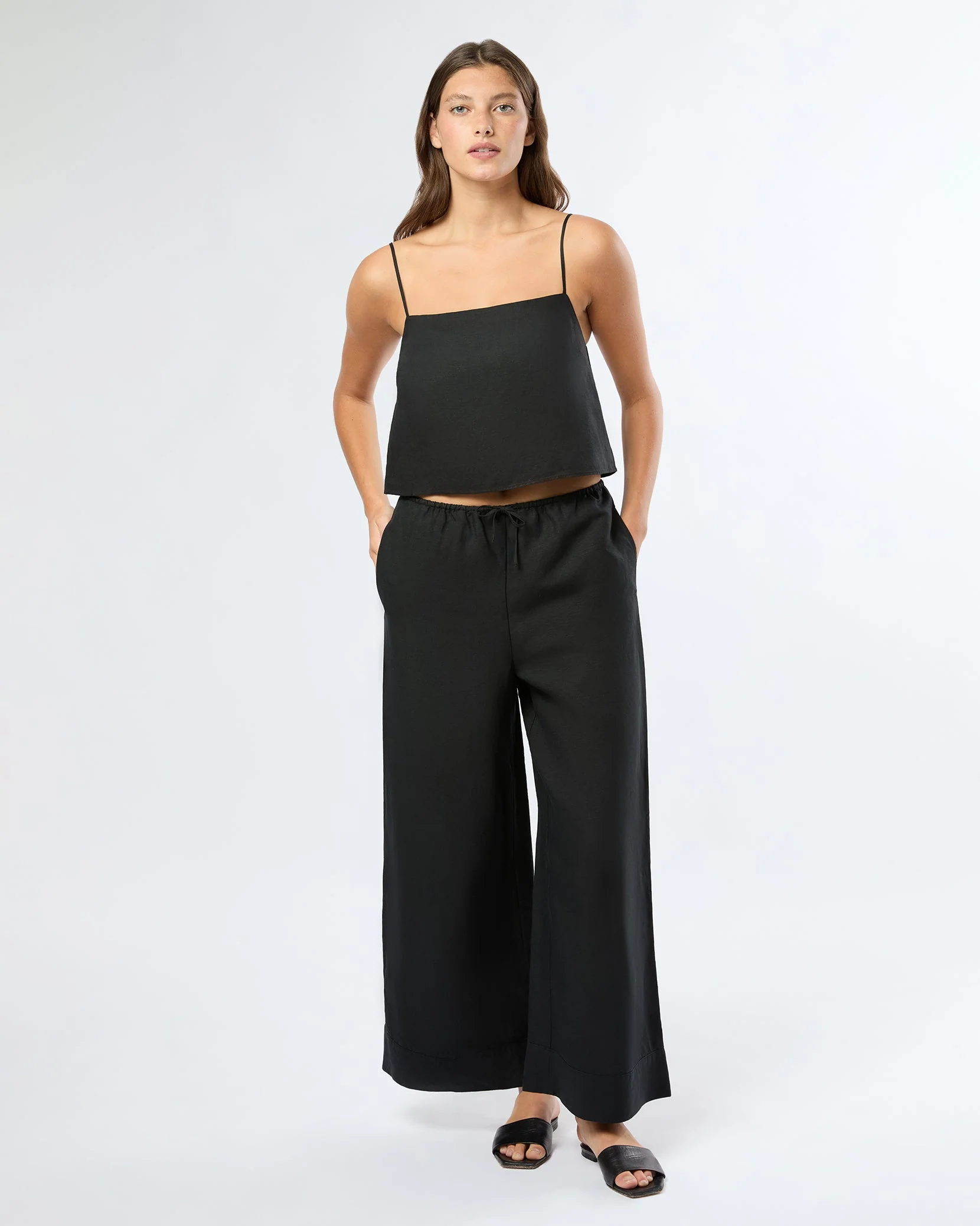 Womens | Air Linen Square Neck Tank Top - II | Black - Image 3
