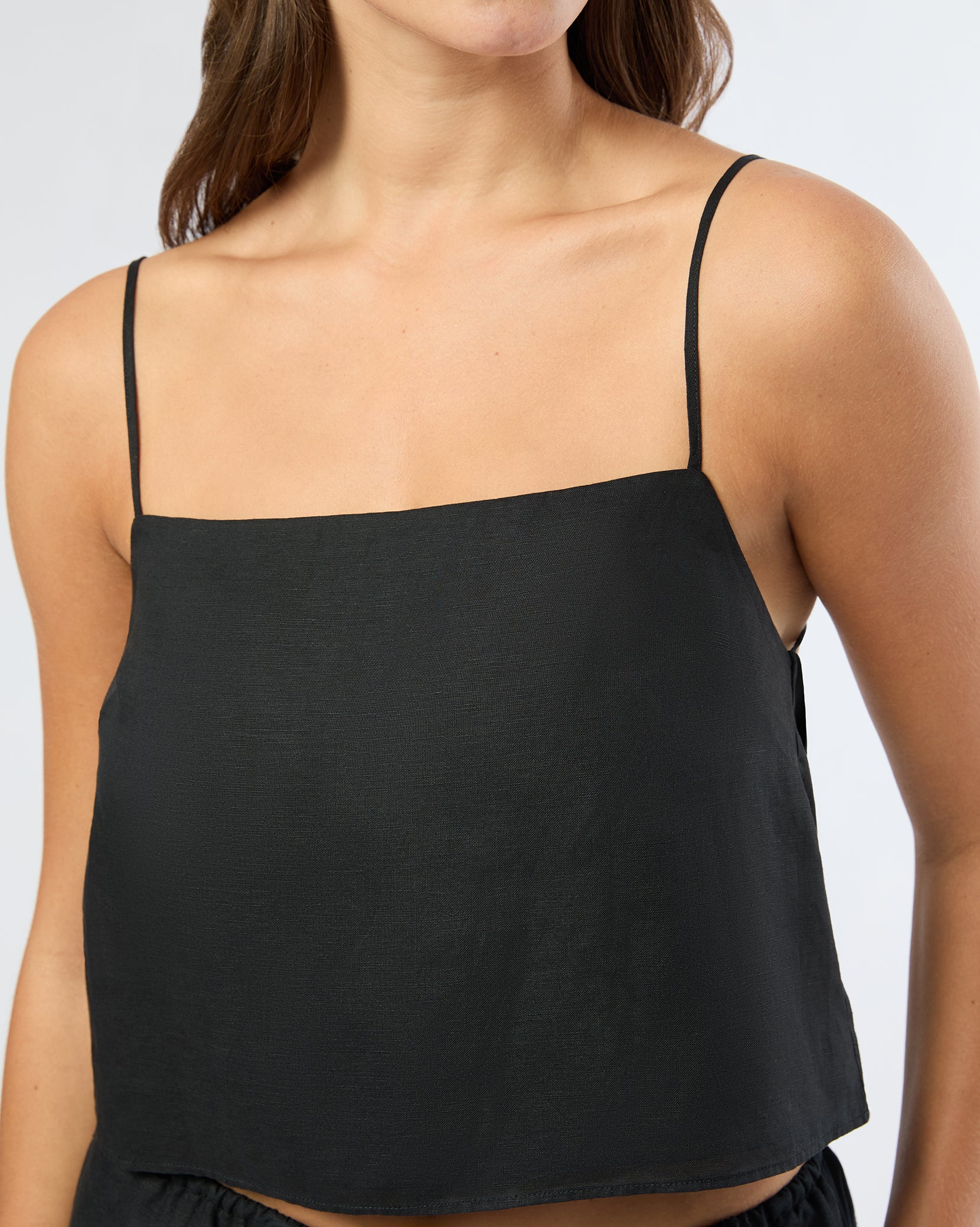 Womens | Air Linen Square Neck Tank Top - II | Black - Image 4