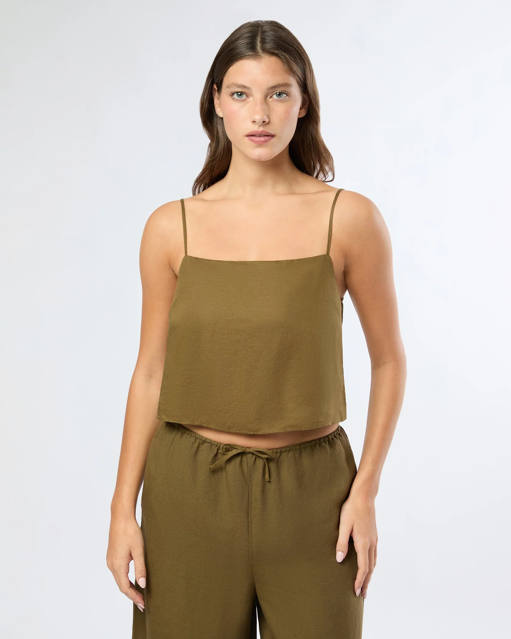Womens | Air Linen Square Neck Tank Top | Olive