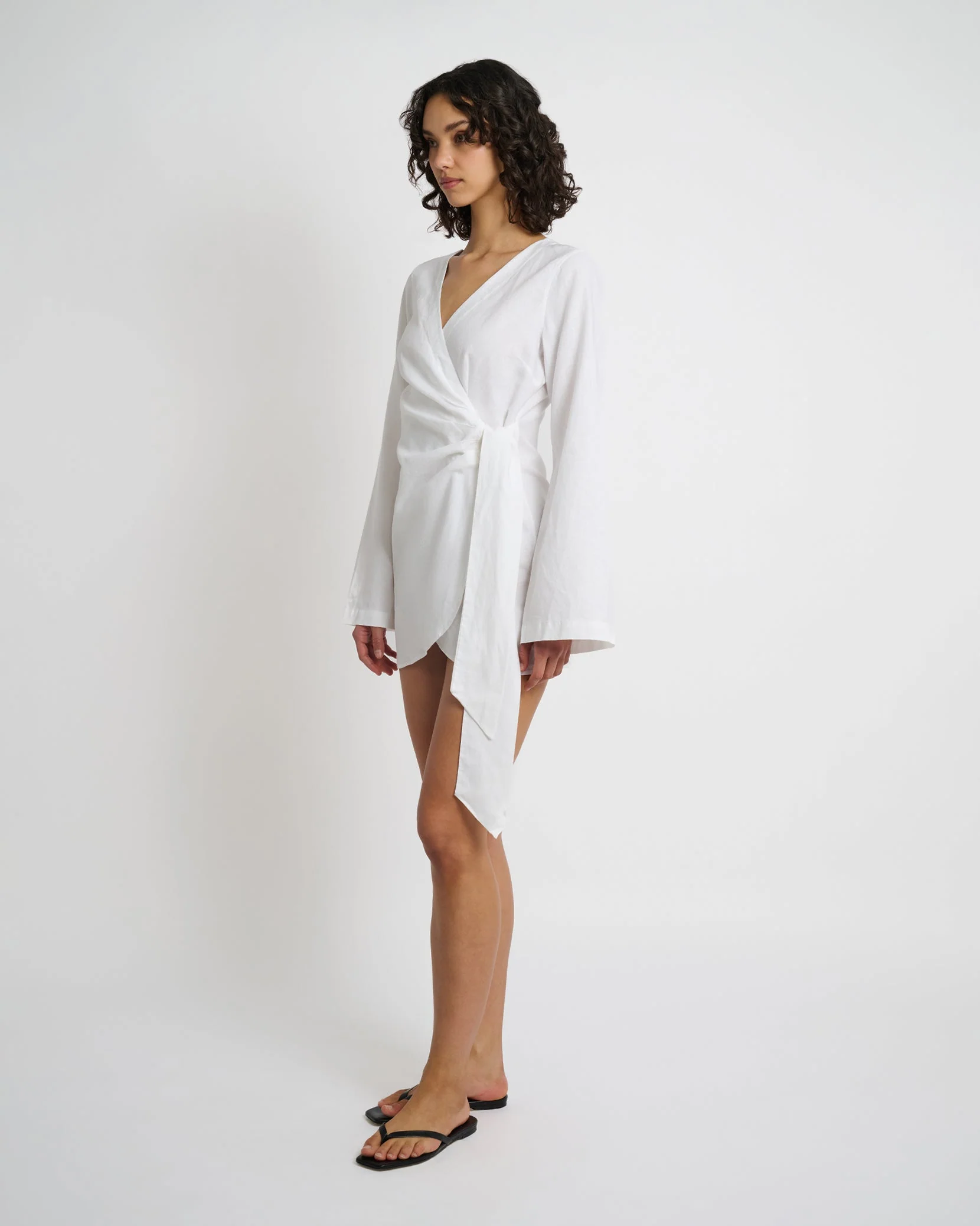 Womens | Air Linen Wrap Dress | White - Image 4
