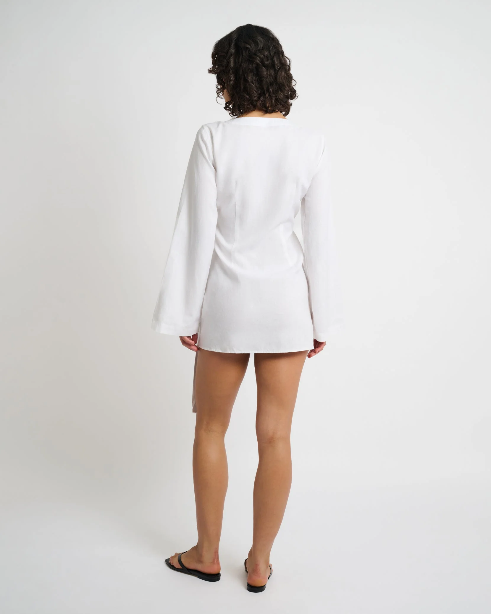 Womens | Air Linen Wrap Dress | White - Image 5