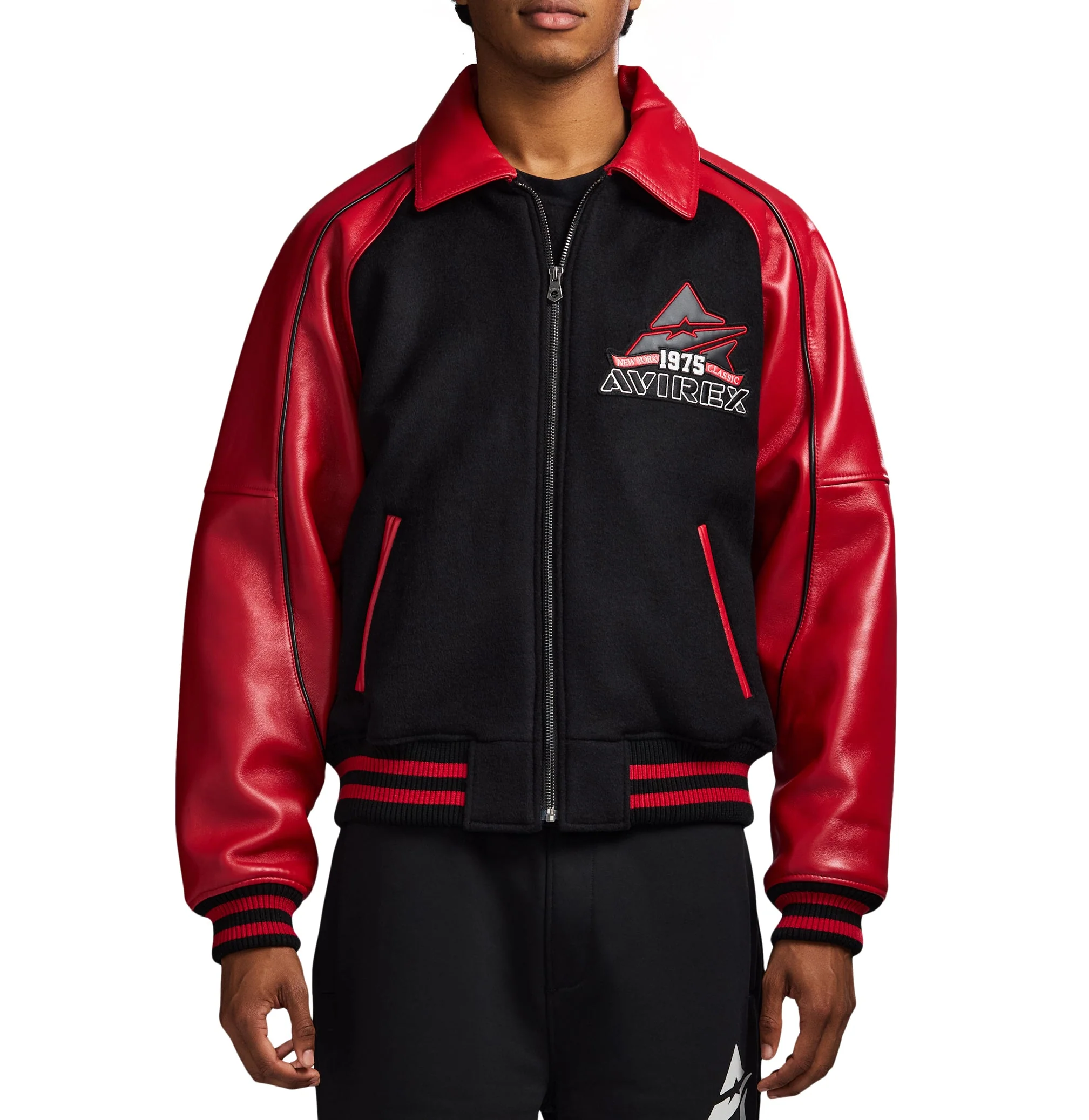 Classic Wool Leather Varsity Jacket | Black - Image 3