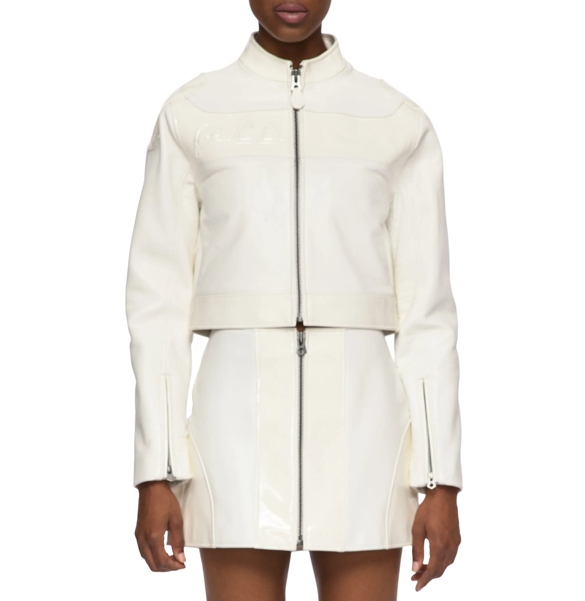 Cropped Patent Leather Moto Jacket | Snow White - Image 3