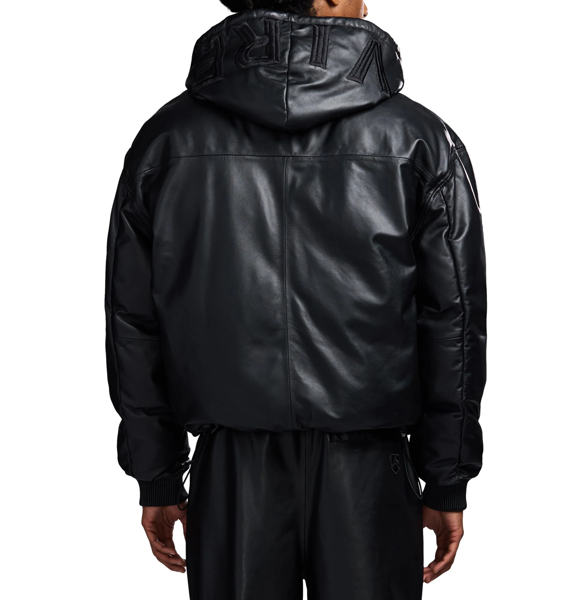Nappa Leather Puffer Hoodie | Black - Image 6