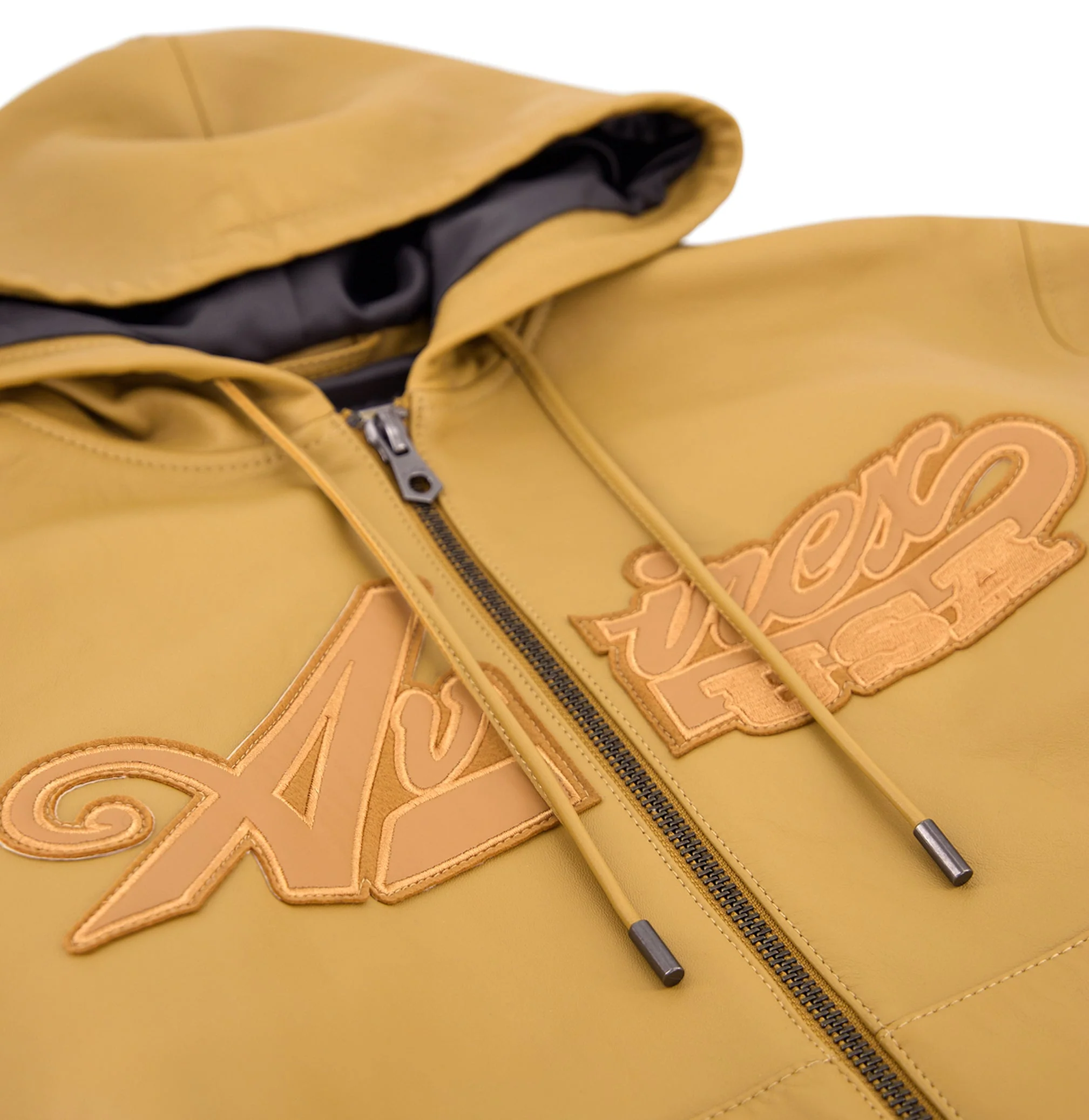 Script Nappa Leather Hoodie | Wheat - Image 10