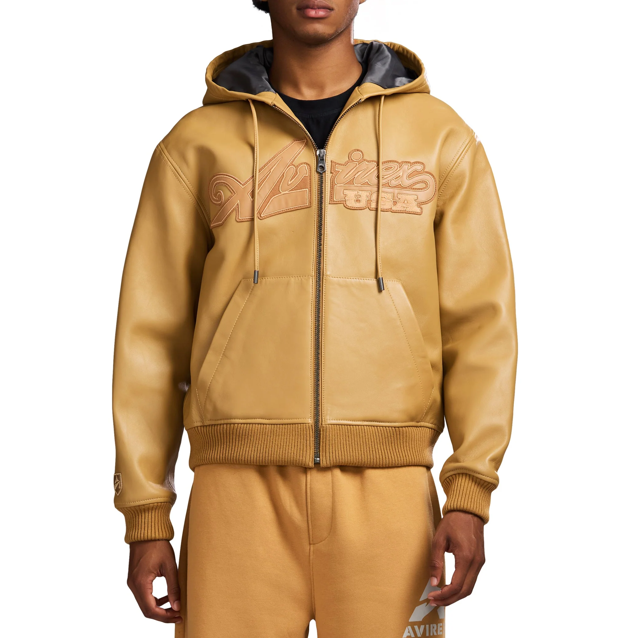 Script Nappa Leather Hoodie | Wheat - Image 3