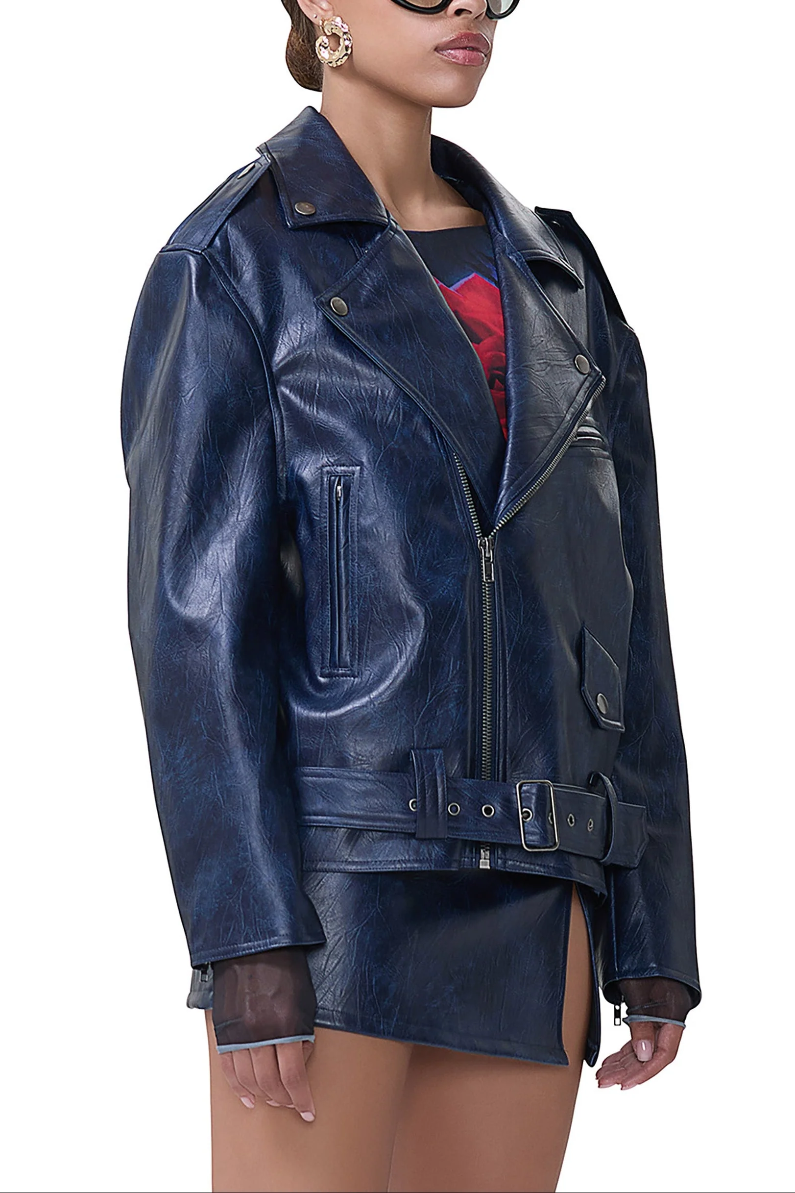 Blaise Moto Jacket | Navy Distressed - Image 2