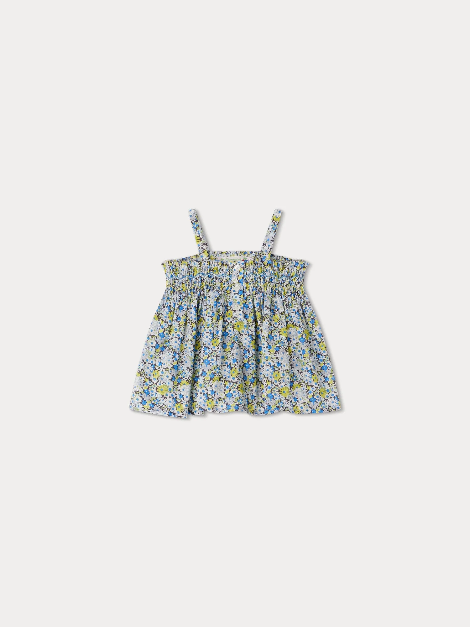 Girl | Abricot Smocked Blouse | Blue Flowers