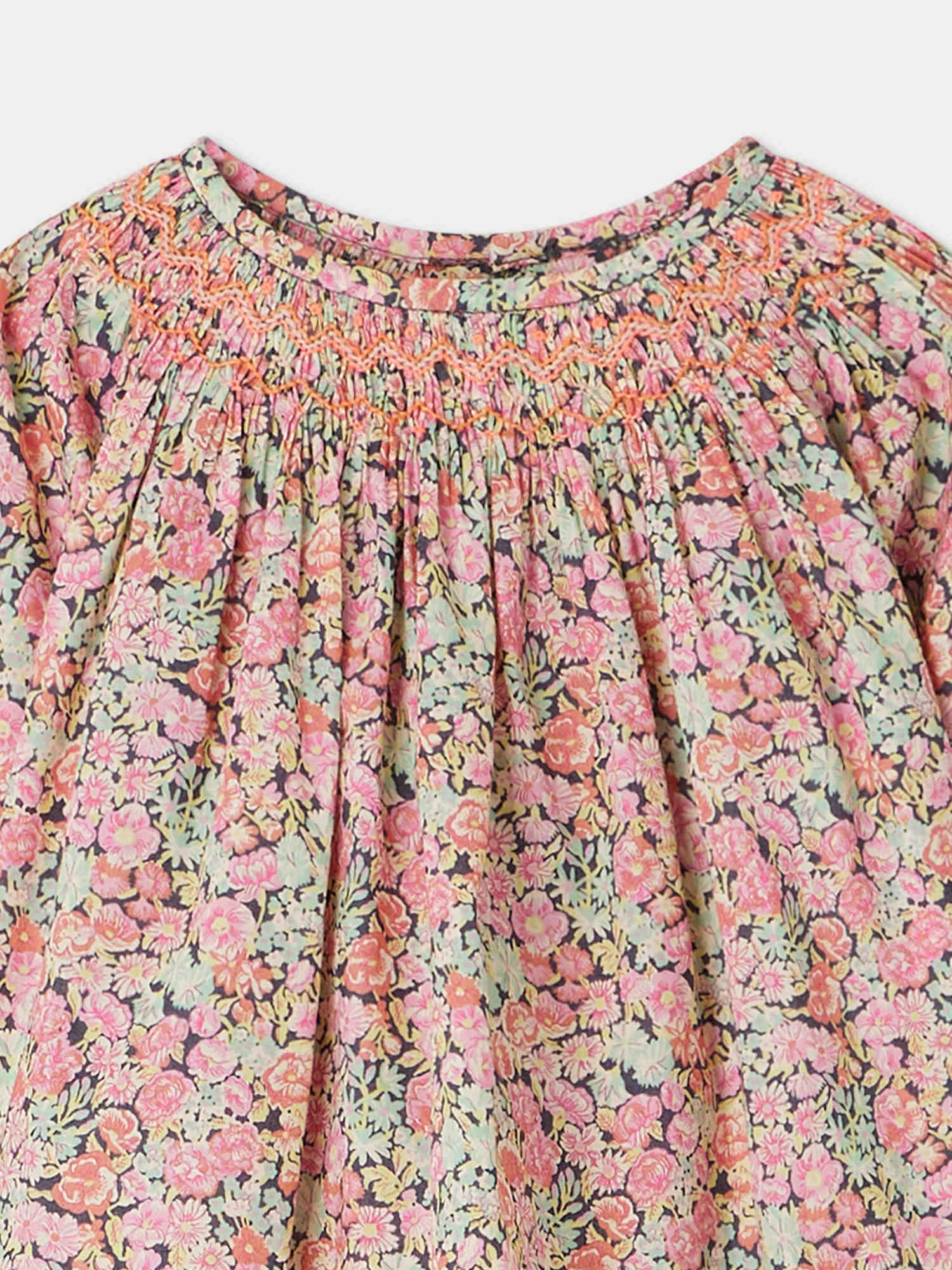 Girl | Griotte Smocked Blouse | Coral