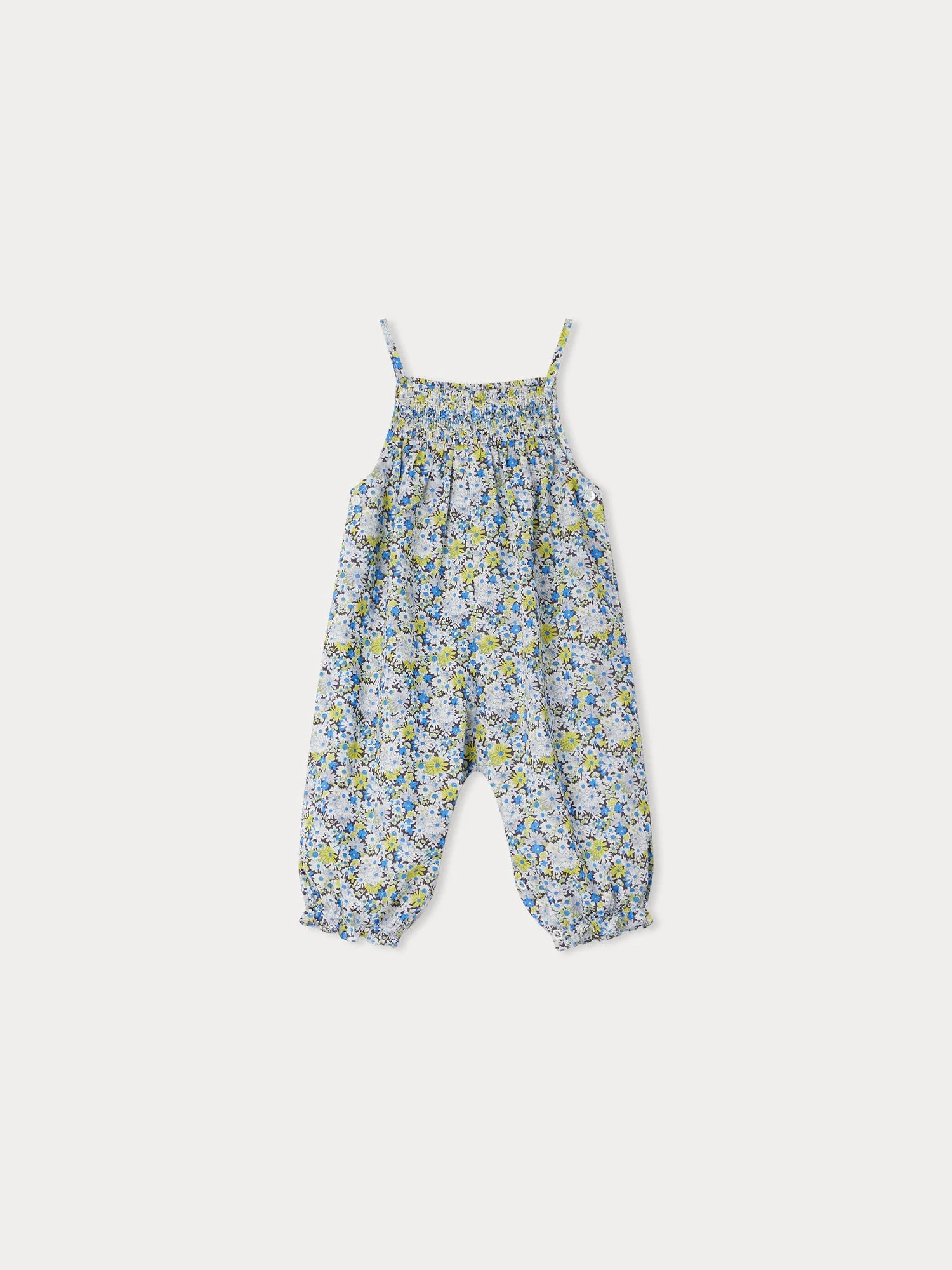 Girl | Lilisy Smocked Overalls | Blue Flowers