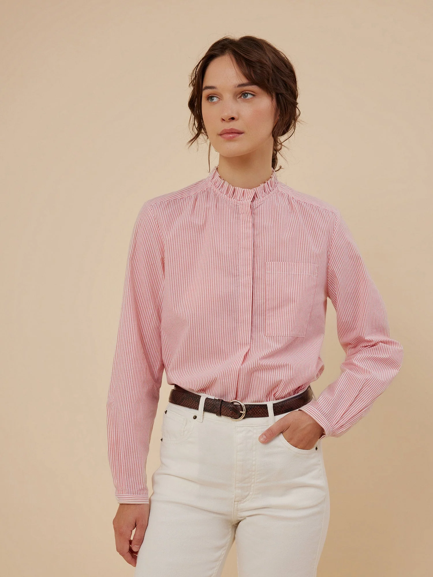 Women | And White Striped Shirt In Cotton | Red