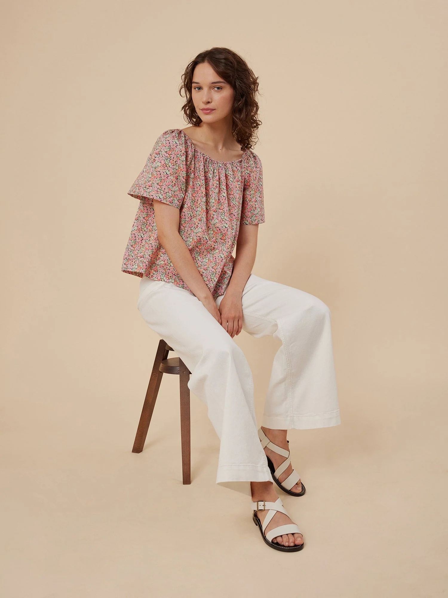Women | Blouse In Exclusive Floral Liberty Fabric With Short Flared Sleeves | Corail