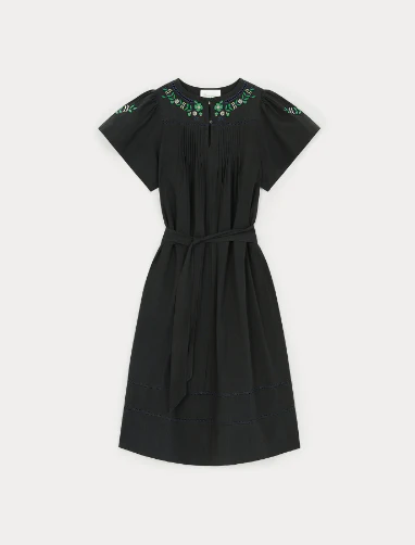 Women | Cotton Dress With Flower Embroidery | Blue