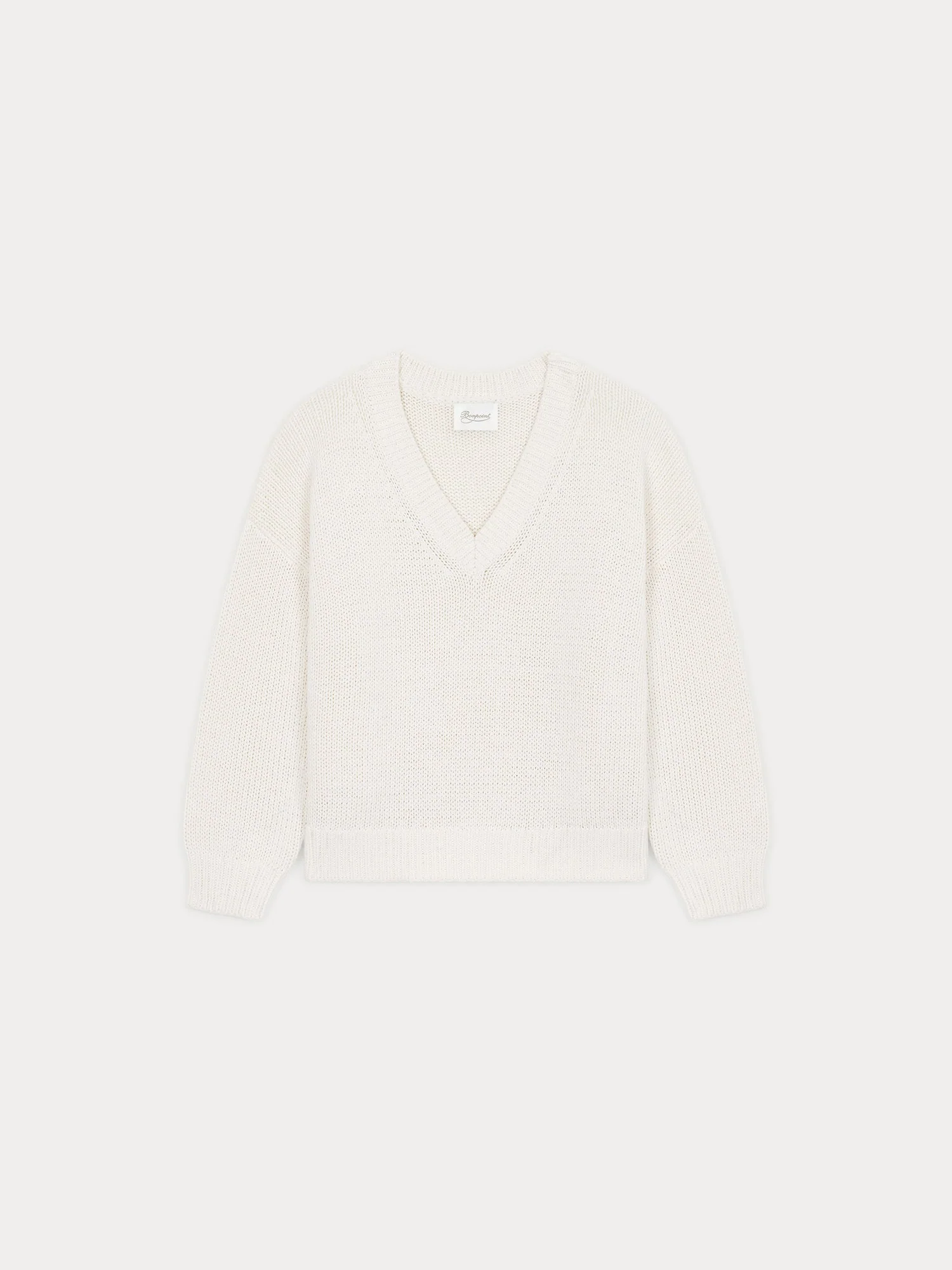 Women | Cotton V Neck Chunky Knit Sweater | White